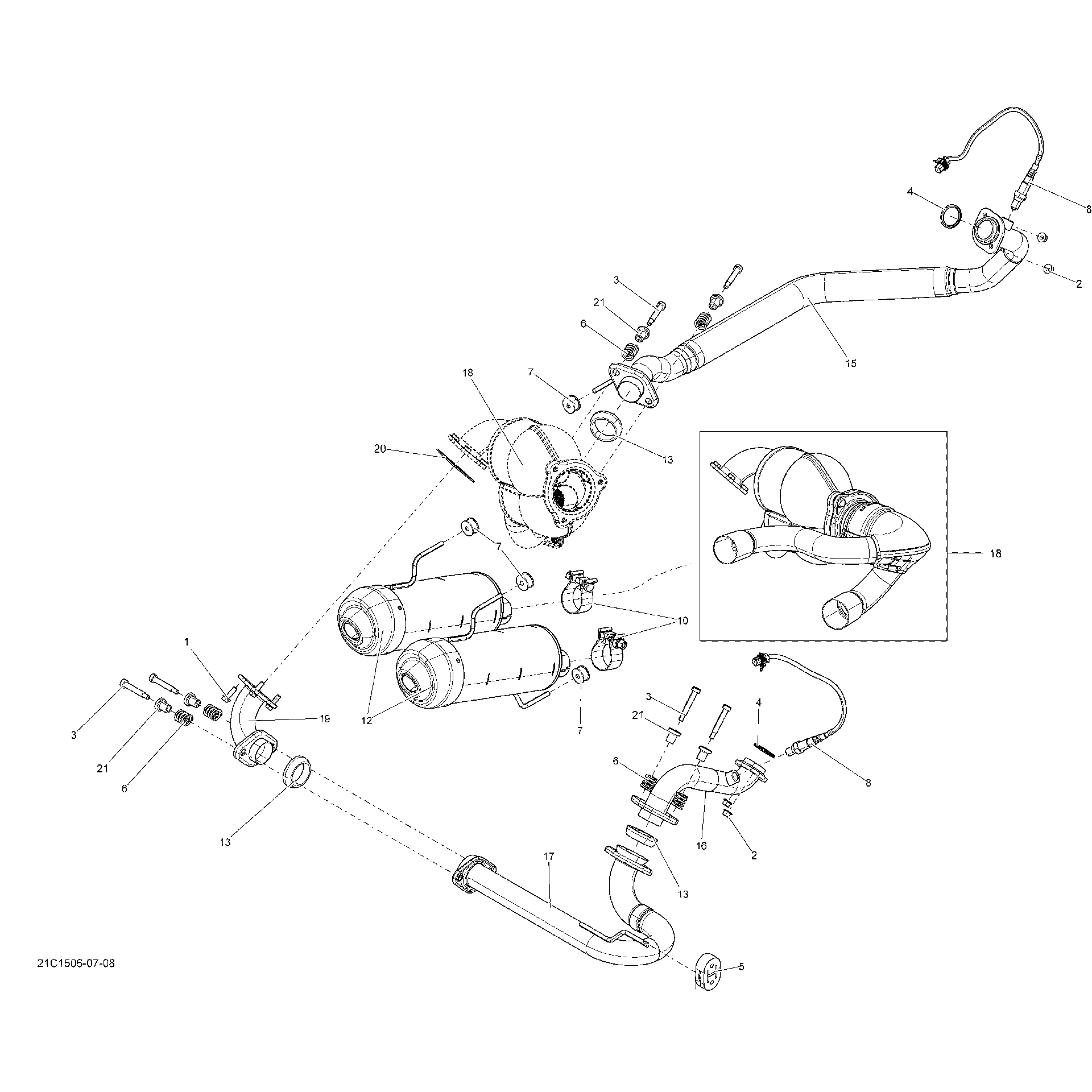 An Image of a Genuine Can-Am Parts Schematic Diagram showing the schematic - EXHAUST SYSTEM _21C1507