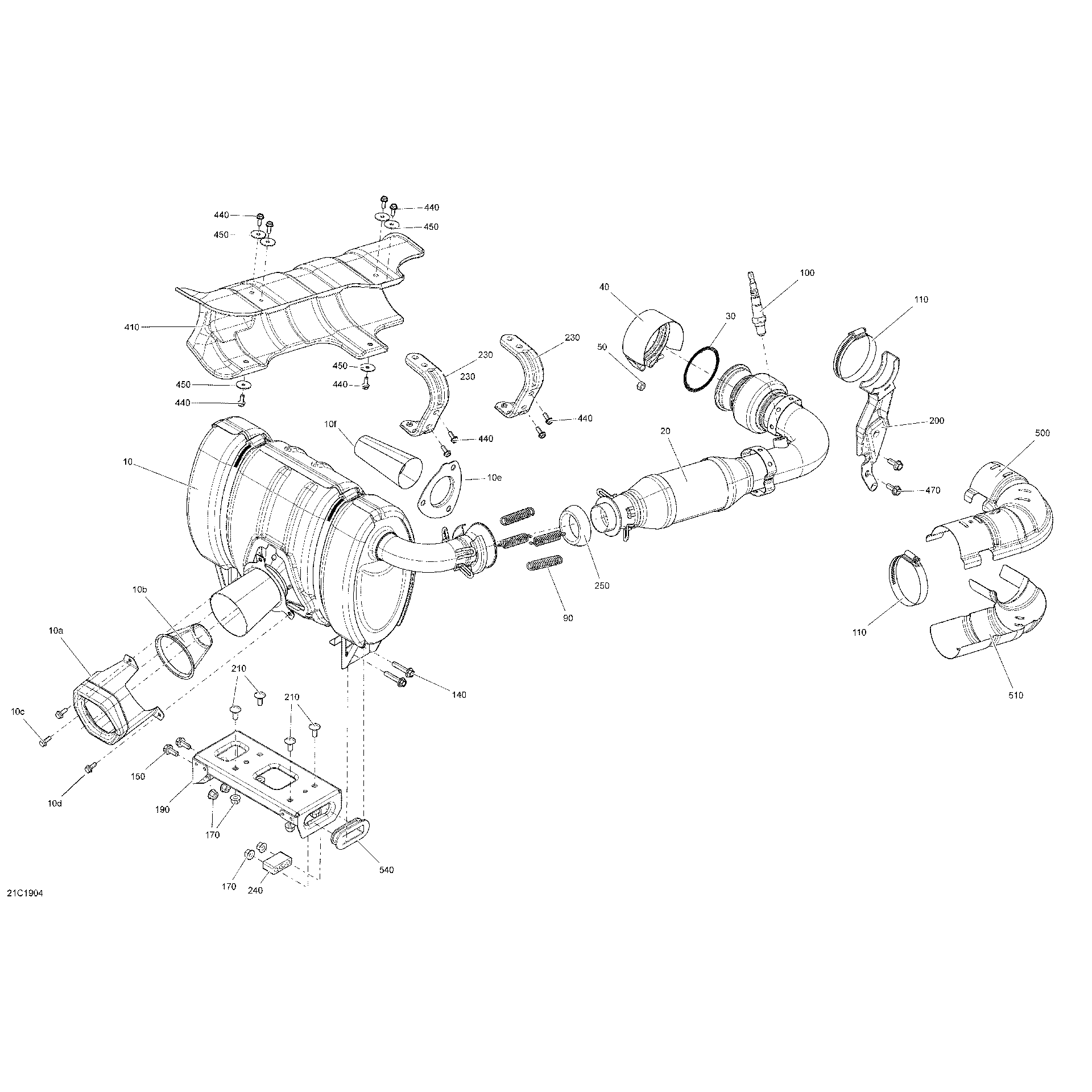 An Image of a Genuine Can-Am Parts Schematic Diagram showing the schematic - EXHAUST - TURBO R