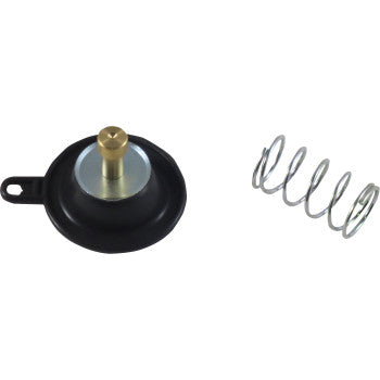 The Yamaha Air Cut Off Valve Kit by Shindy includes a metal spring and a small round valve with a black base, silver center, and gold cylindrical tip, shown side by side on a white background.