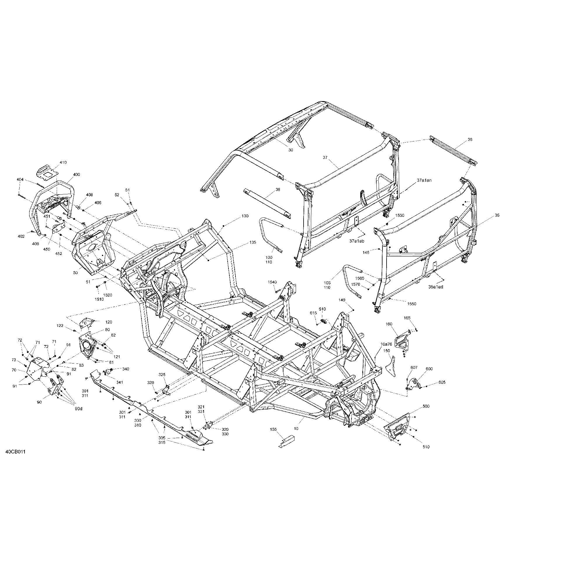 An Image of a Genuine Can-Am Parts Schematic Diagram showing the schematic - FRAME - SYSTEM