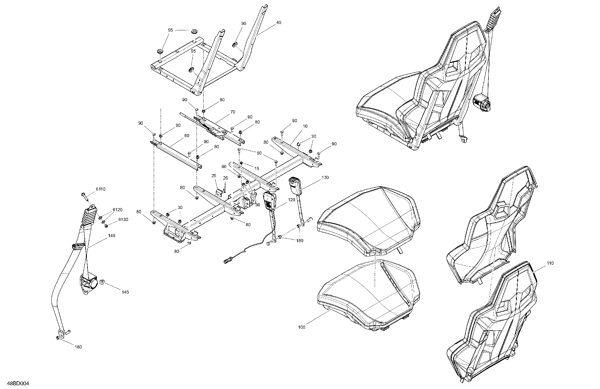 An Image of a Genuine Can-Am Parts Schematic Diagram showing the schematic - BODY - SEAT