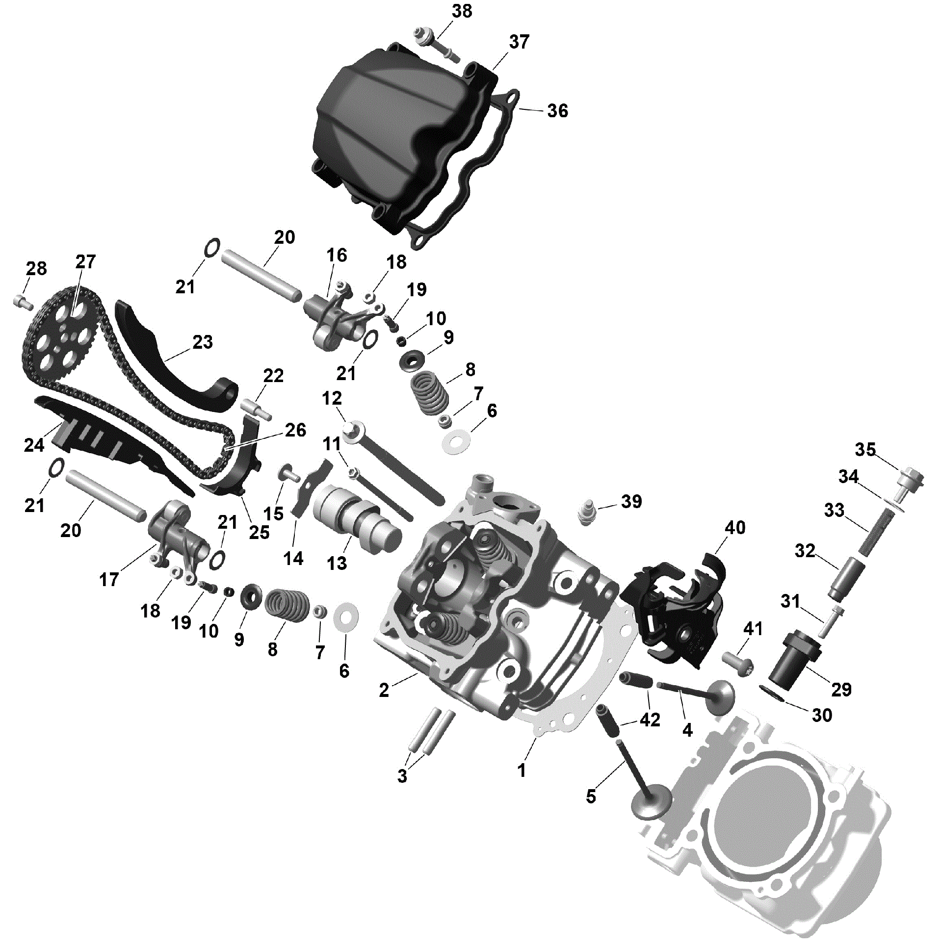 An Image of a Genuine Can-Am Parts Schematic Diagram showing the schematic - ROTAX - FRONT CYLINDER HEAD