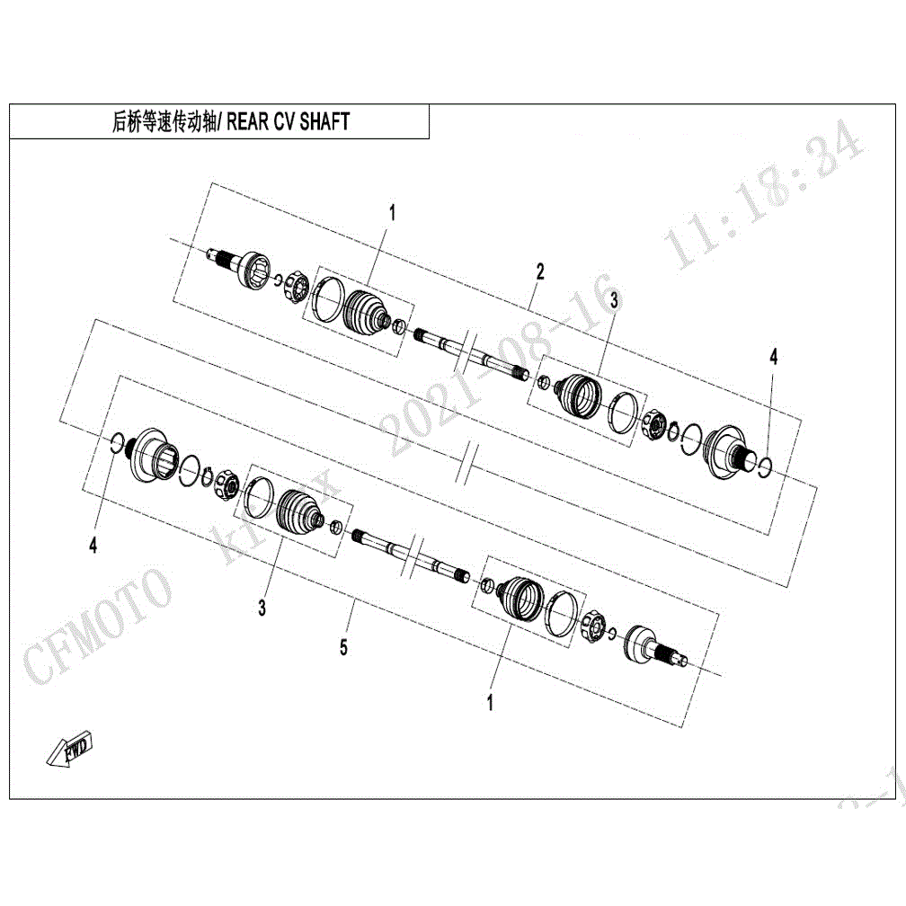 An Image of a genuine CFMOTO Parts Schematic Diagram showing the group - REAR CV SHAFT (SPS) - 2021 CFMOTO CFORCE 400