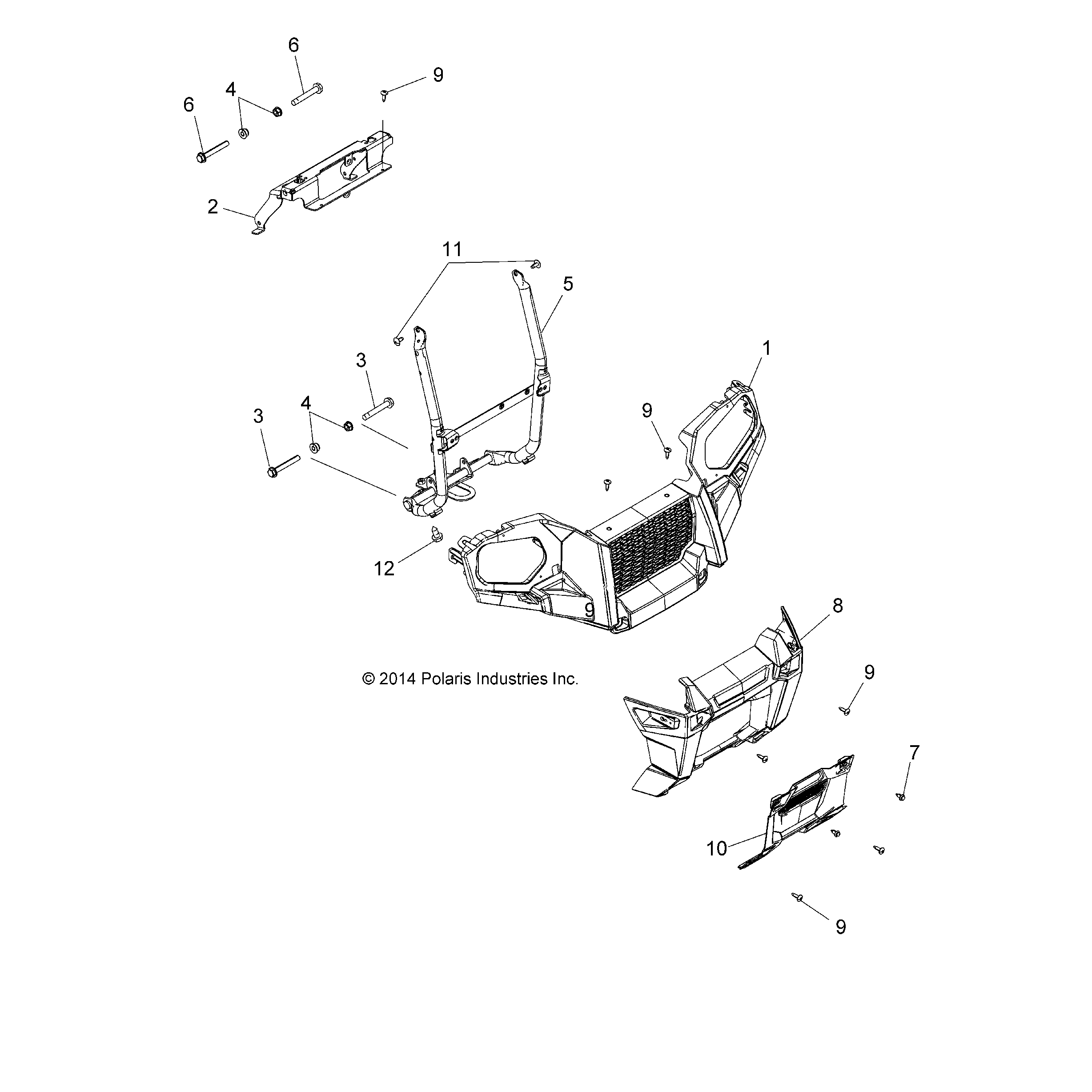 An Image of a Genuine Polaris Parts Schematic Diagram showing the schematic - BODY: FRONT BUMPER and MOUNTING - 2016 POLARIS SPORTSMAN TOURING 570 SP