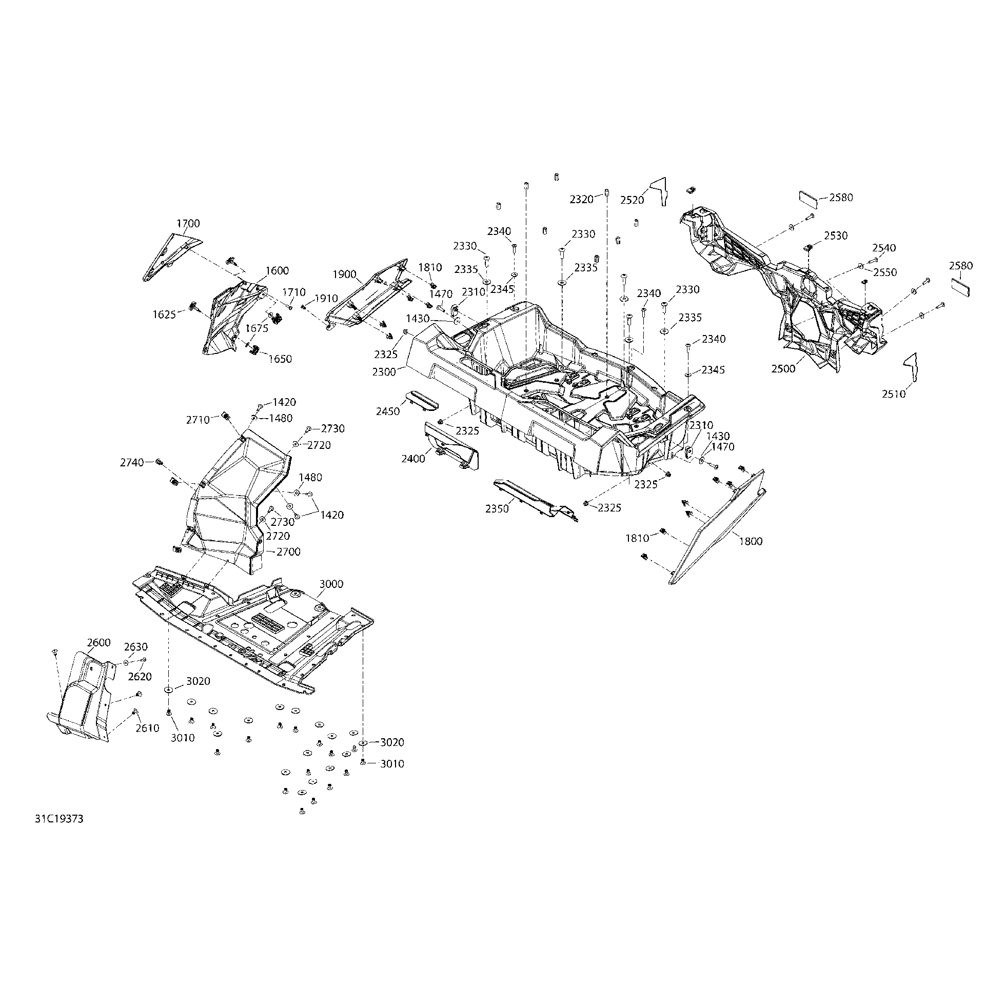 An Image of a Genuine Can-Am Parts Schematic Diagram showing the schematic - BODY - 1000 - REAR SECTION