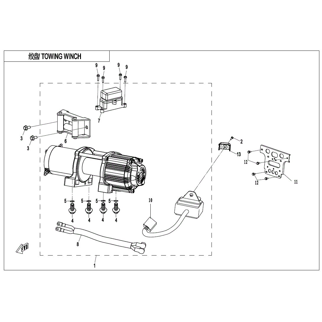 An Image of a genuine CFMOTO Parts Schematic Diagram showing the group - TOWING WINCH - 2021 CFMOTO CFORCE 800 XC