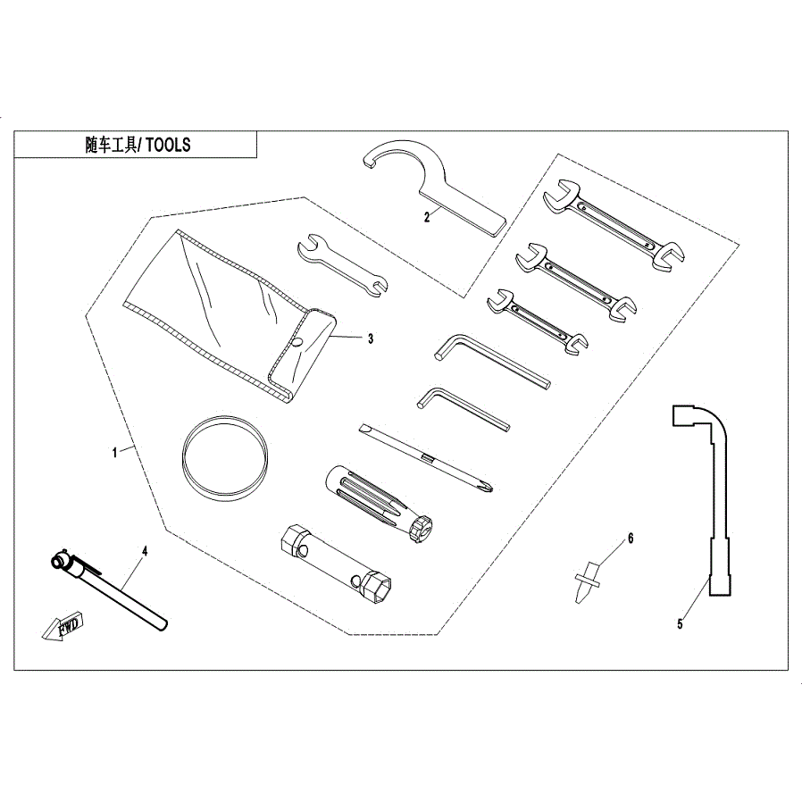 An Image of a Genuine CFMOTO Parts Schematic Diagram showing the schematic - TOOLS - 2019 CFMOTO ZFORCE 800 EX