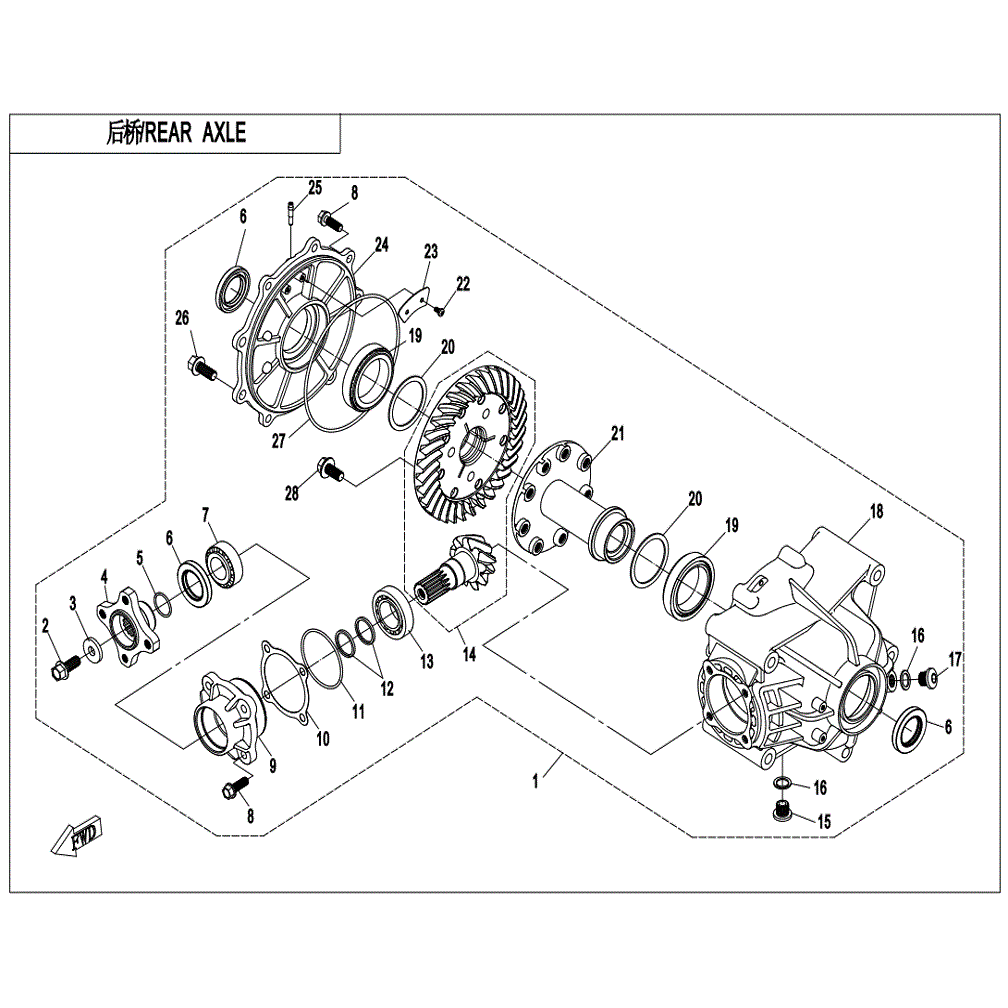 An Image of a genuine CFMOTO Parts Schematic Diagram showing the group - REAR AXLE (NO DIFFERENTIAL) - 2022 CFMOTO CFORCE 800 XC