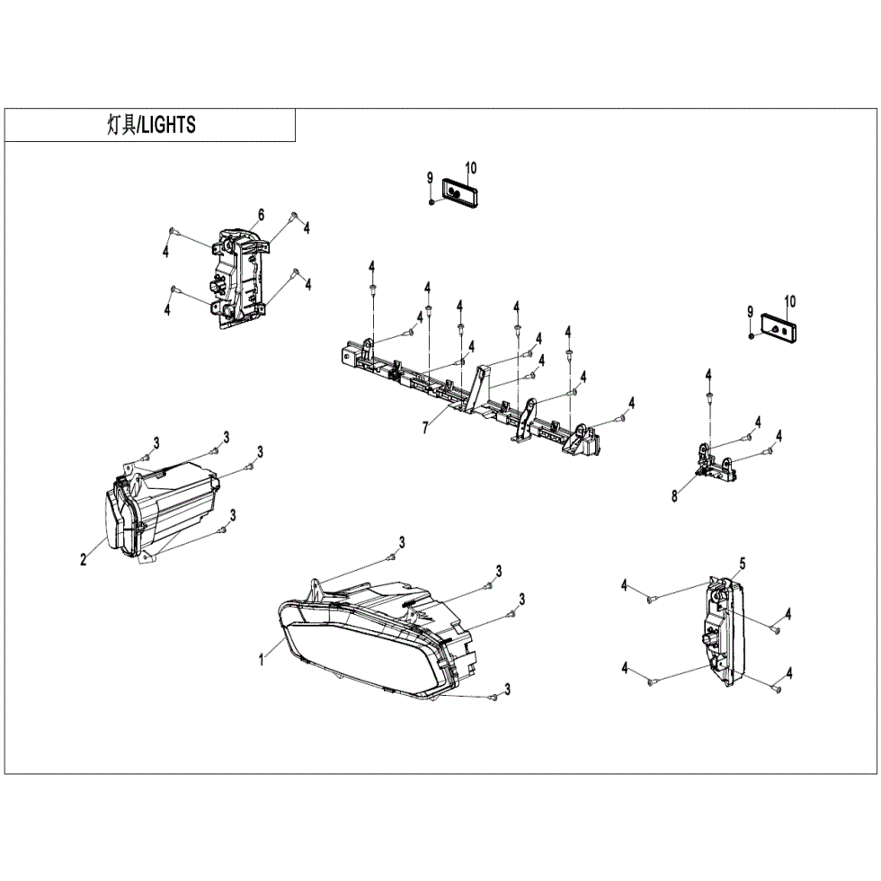 An Image of a Genuine CFMOTO Parts Schematic Diagram showing the schematic - LIGHTS - 2024 CFMOTO ZFORCE 950 Trail