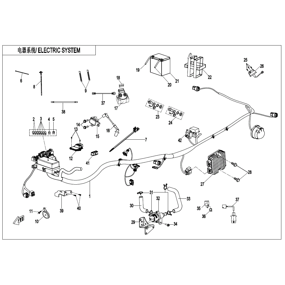 An Image of a genuine CFMOTO Parts Schematic Diagram showing the group - ELECTRIC SYSTEM - 2020 CFMOTO CFORCE 600 Touring