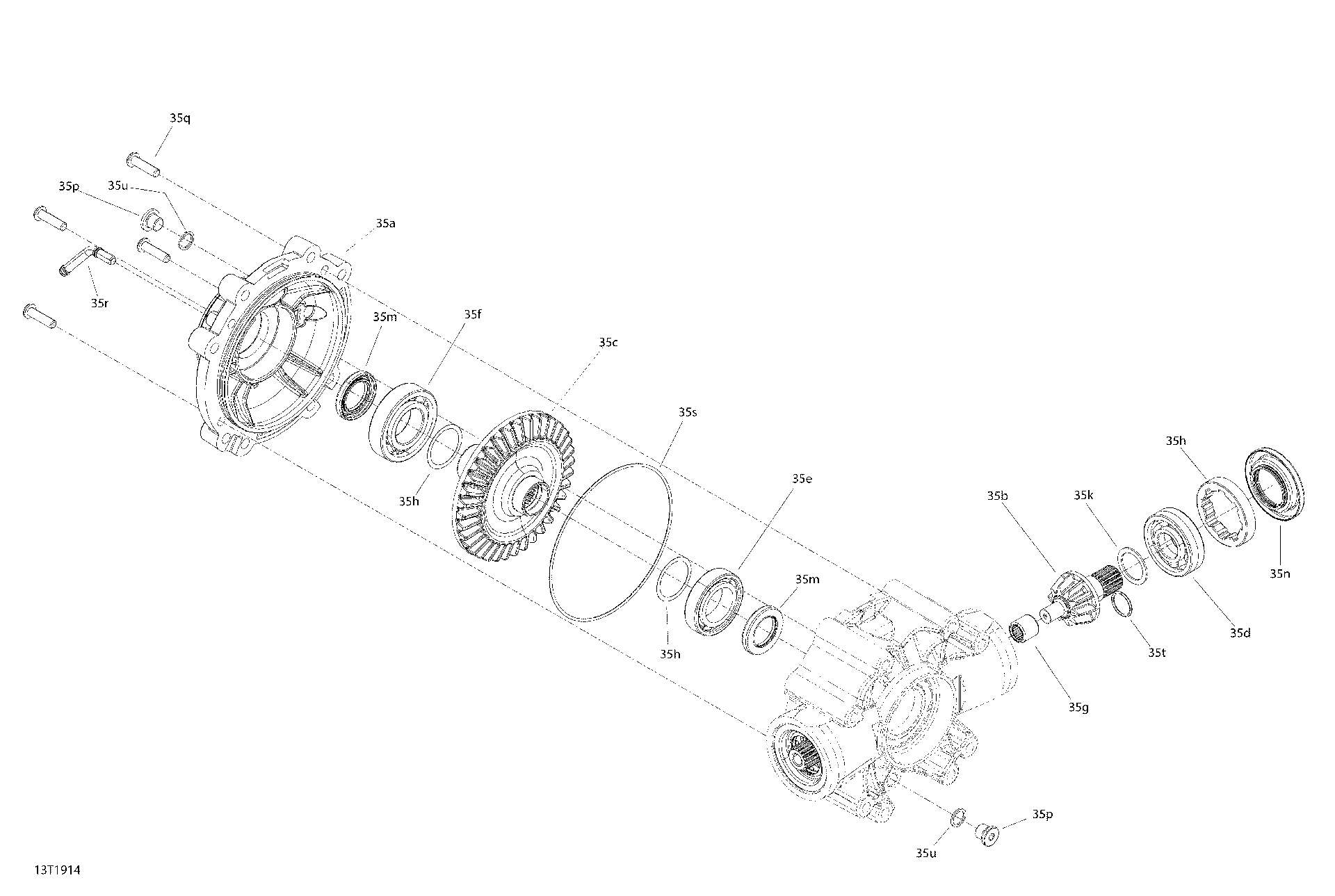 An Image of a Genuine Can-Am Parts Schematic Diagram showing the schematic - REAR DRIVE - MIDDLE DIFFERENTIAL