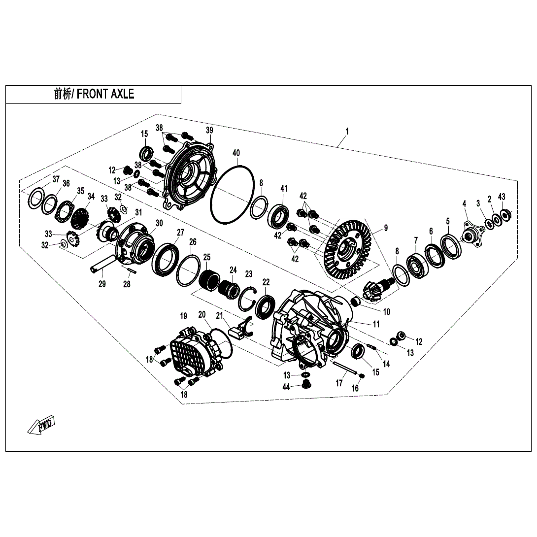An Image of a Genuine CFMOTO Parts Schematic Diagram showing the schematic - FRONT AXLE - 2020 CFMOTO ZFORCE 950 Sport