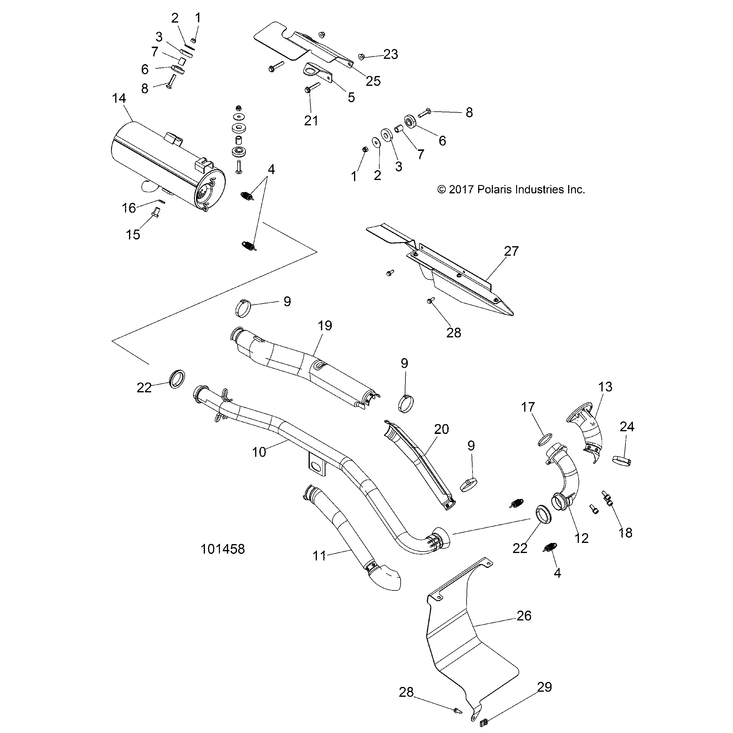 An Image of a Genuine Polaris Parts Schematic Diagram showing the schematic - ENGINE: EXHAUST - 2018 POLARIS SPORTSMAN 570 EFI X2 EPS