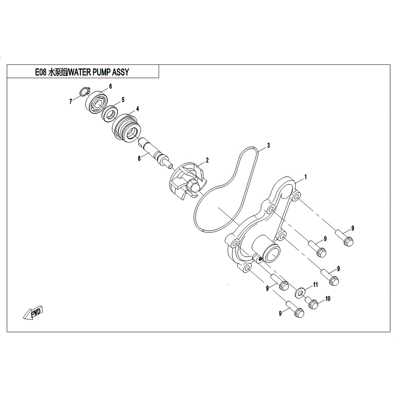 An Image of a Genuine CFMOTO Parts Schematic Diagram showing the schematic - WATER PUMP ASSY. - 2018 CFMOTO UFORCE 500