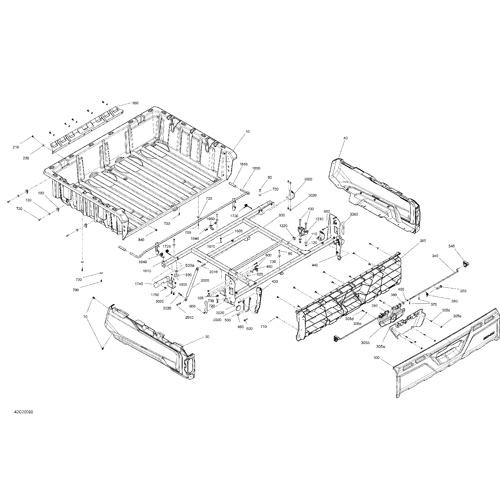 An Image of a Genuine Can-Am Parts Schematic Diagram showing the schematic - REAR CARGO BOX - BASE - DPS