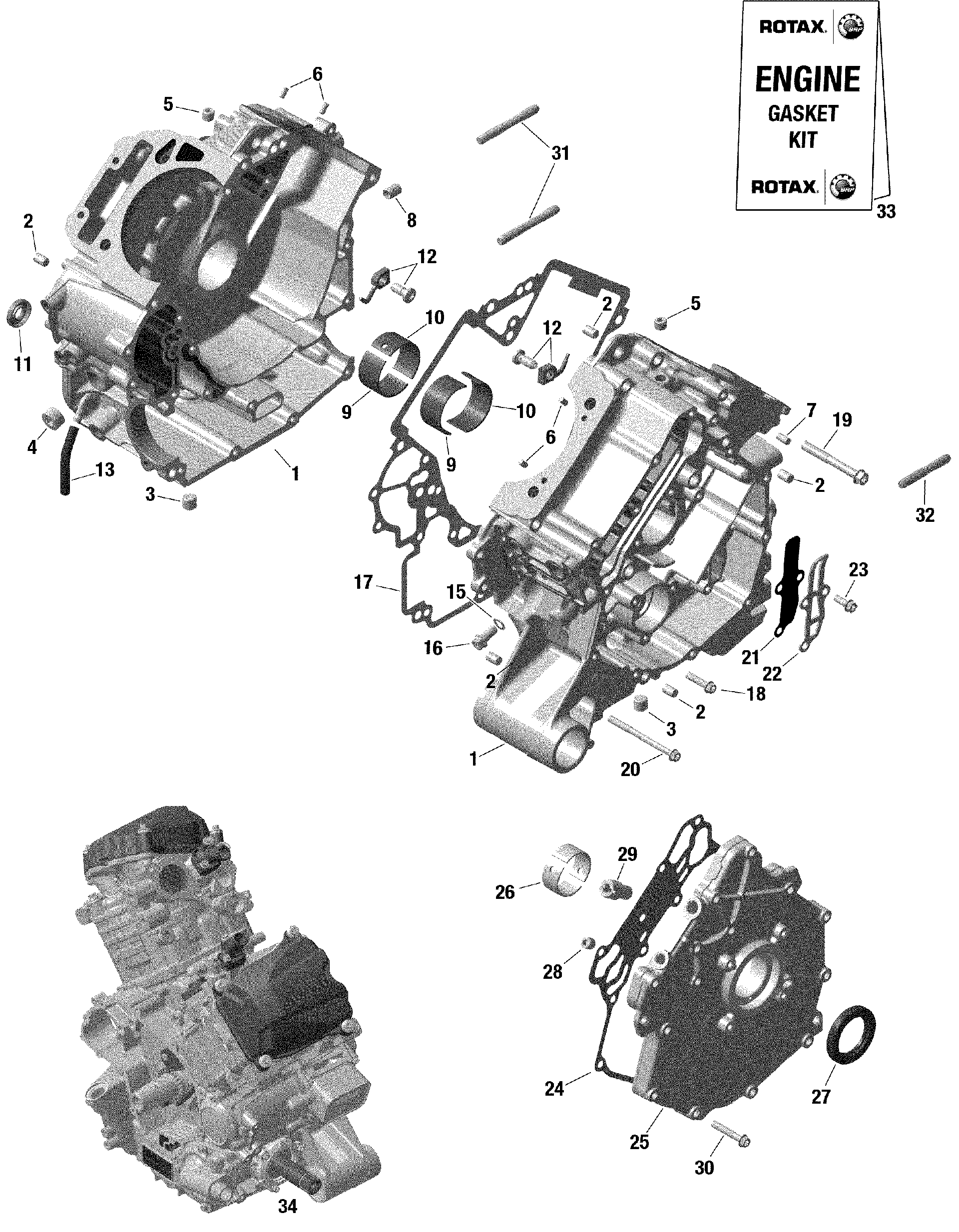 An Image of a Genuine Can-Am Parts Schematic Diagram showing the schematic - ROTAX - CRANKCASE - 322