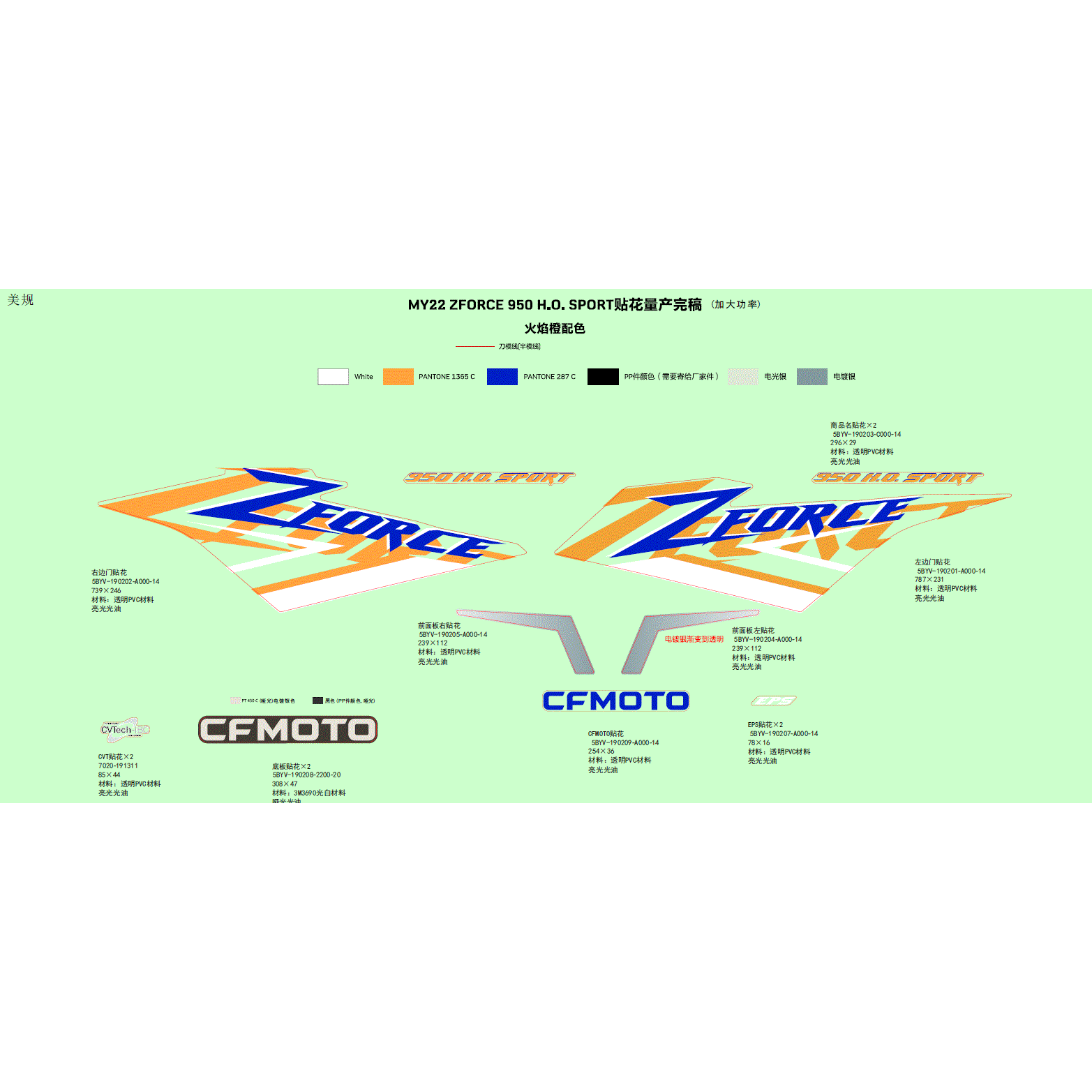 An Image of a Genuine CFMOTO Parts Schematic Diagram showing the schematic - DECAL - 2023 CFMOTO ZFORCE 950 HO Sport