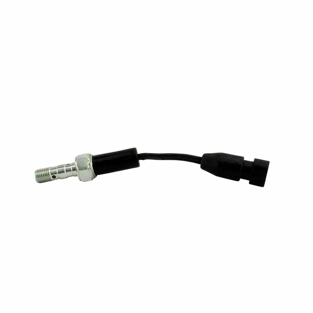 Metal brake pressure switch with hexagonal nut and black wiring harness ending in a plastic connector.