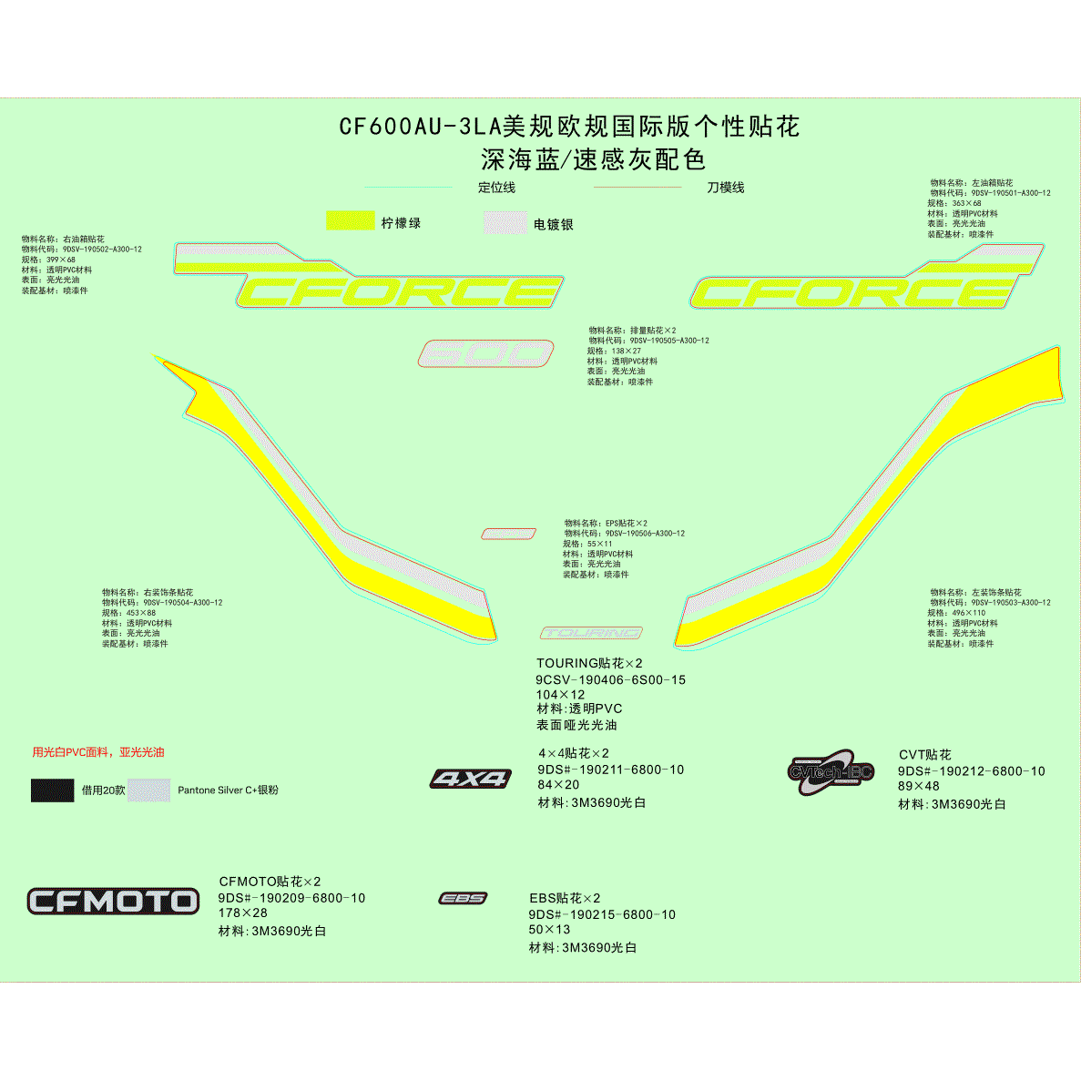 An Image of a genuine CFMOTO Parts Schematic Diagram showing the group - DECAL KIT (NA - 2023 CFMOTO CFORCE 600 TOURING