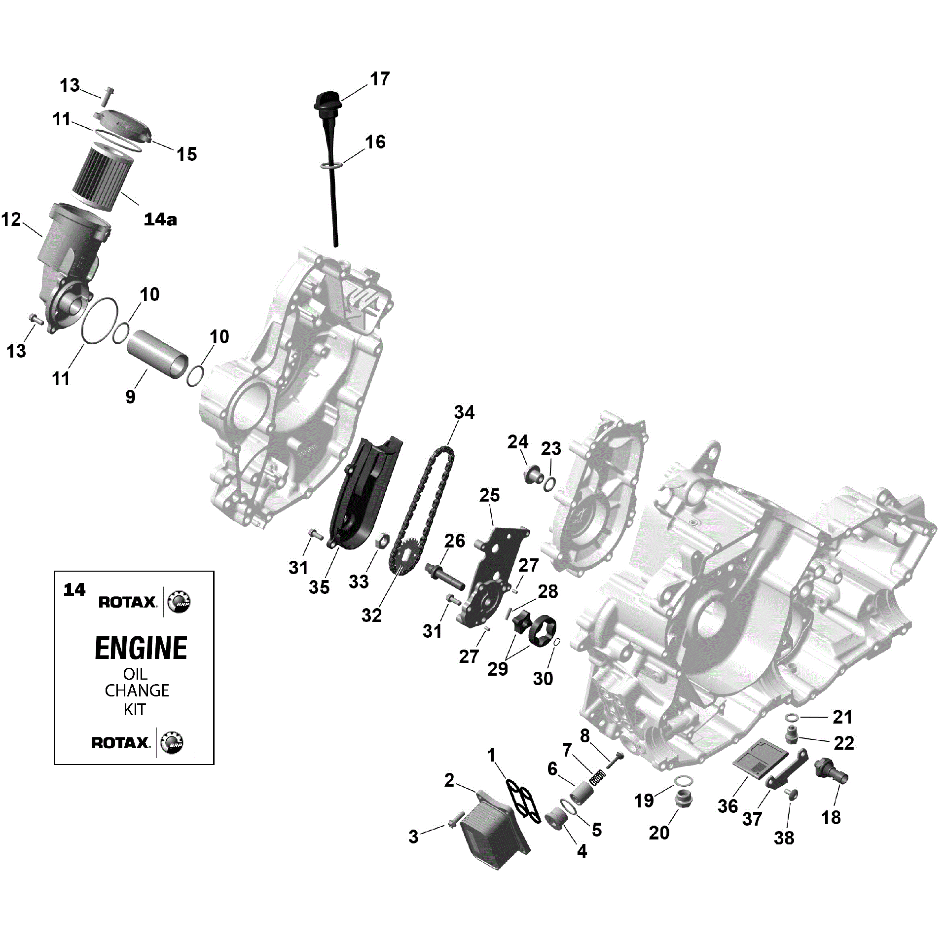 An Image of a Genuine Can-Am Parts Schematic Diagram showing the schematic - ROTAX - ENGINE LUBRICATION