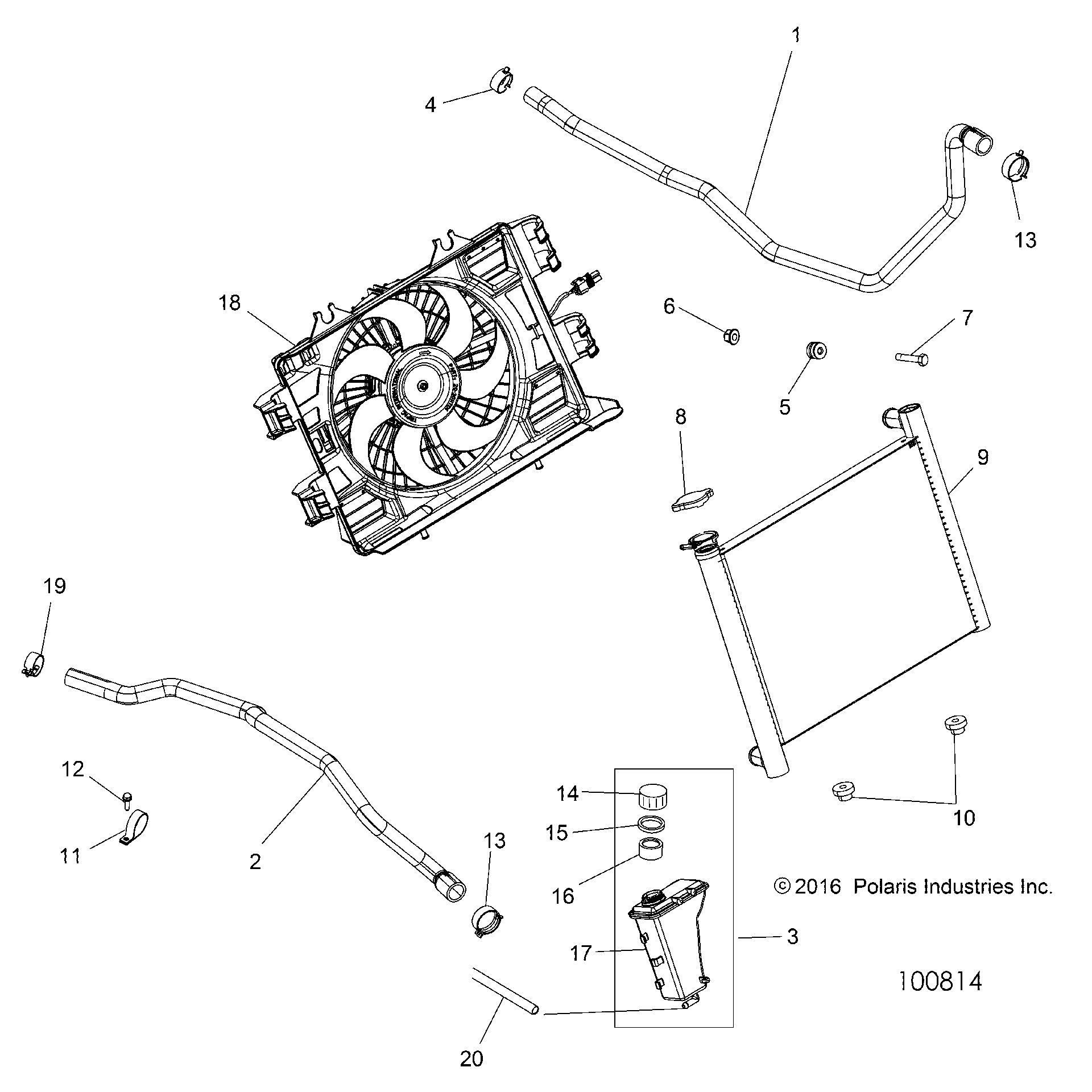 An Image of a Genuine Polaris Parts Schematic Diagram showing the schematic - ENGINE: COOLING SYSTEM - 2018 POLARIS SPORTSMAN XP 1000