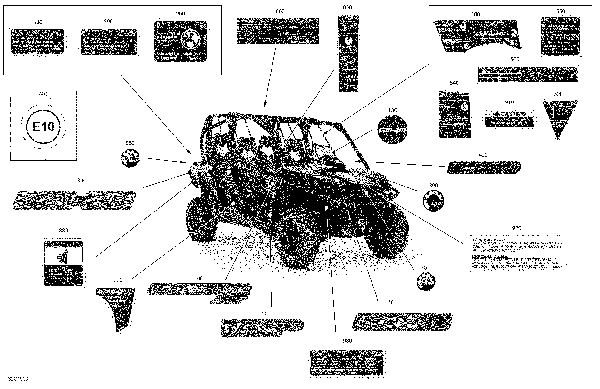 An Image of a Genuine Can-Am Parts Schematic Diagram showing the schematic - DECALS - 1000R - XT