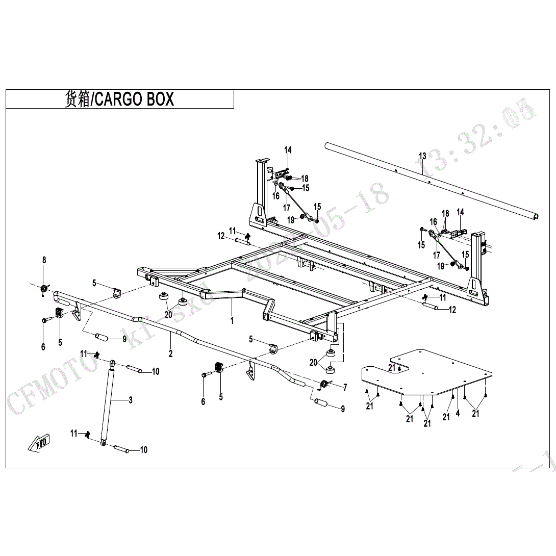 An Image of a Genuine CFMOTO Parts Schematic Diagram showing the schematic - CARGO BOX - 2024 CFMOTO UFORCE 600