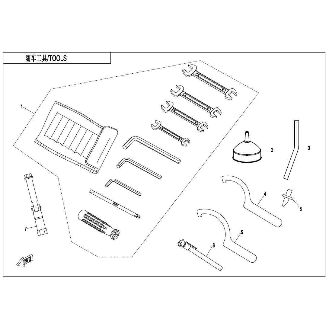 An Image of a Genuine CFMOTO Parts Schematic Diagram showing the schematic - TOOLS - 2021 CFMOTO ZFORCE 950 Sport