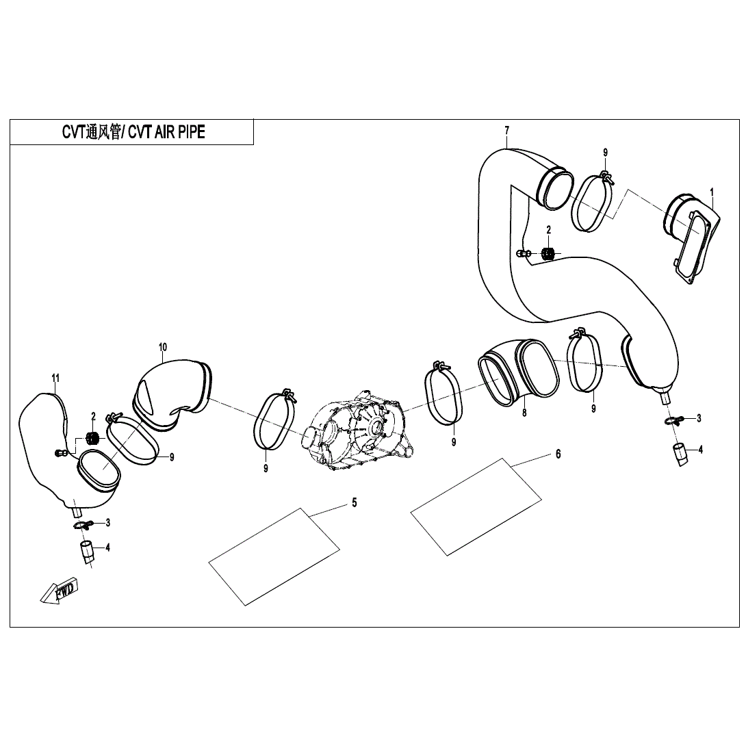 An Image of a Genuine CFMOTO Parts Schematic Diagram showing the schematic - CVT AIR PIPE - 2021 CFMOTO ZFORCE 800 Trail