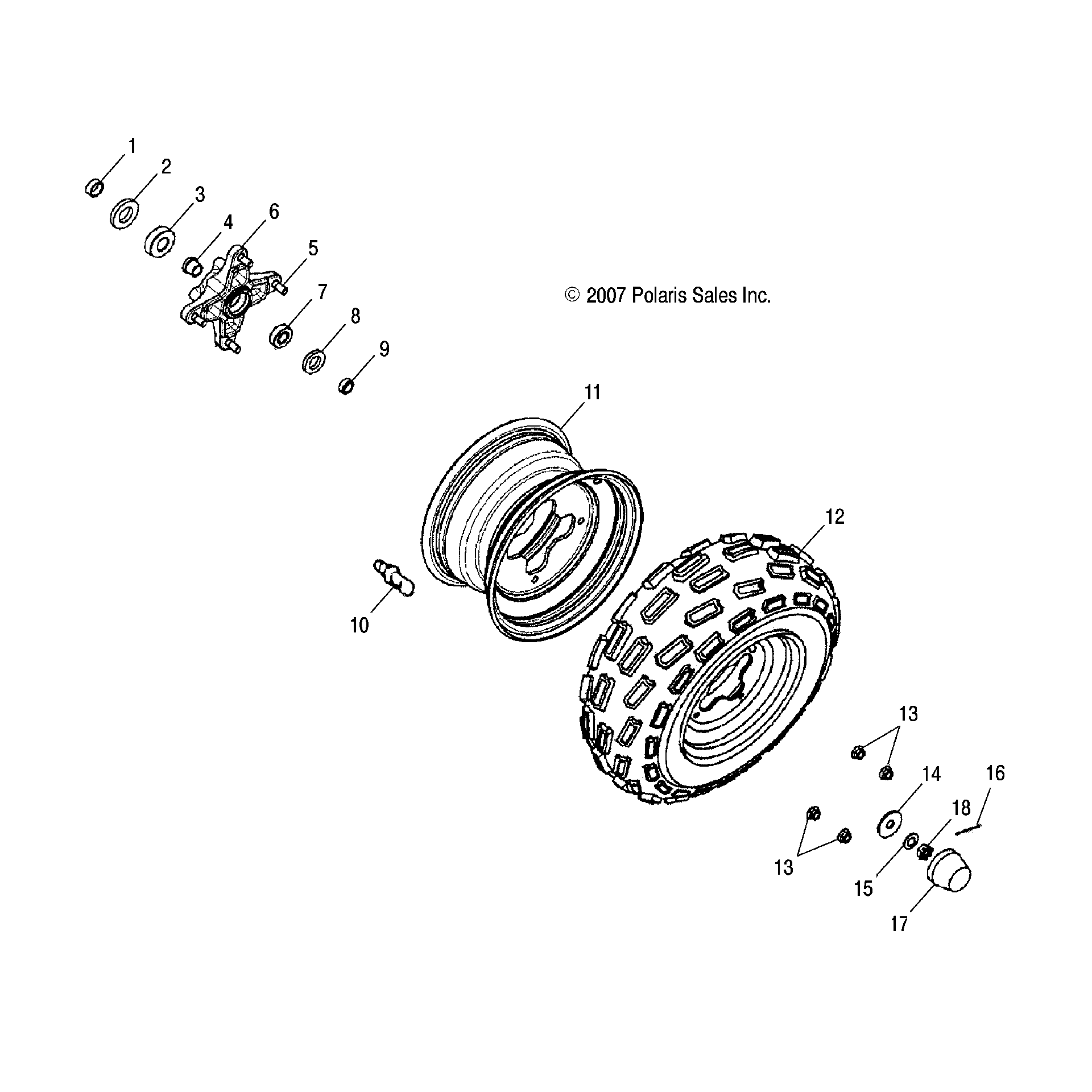 An Image of a Genuine Polaris Parts Schematic Diagram showing the schematic - WHEELS: FRONT - 2019 POLARIS PHOENIX 200