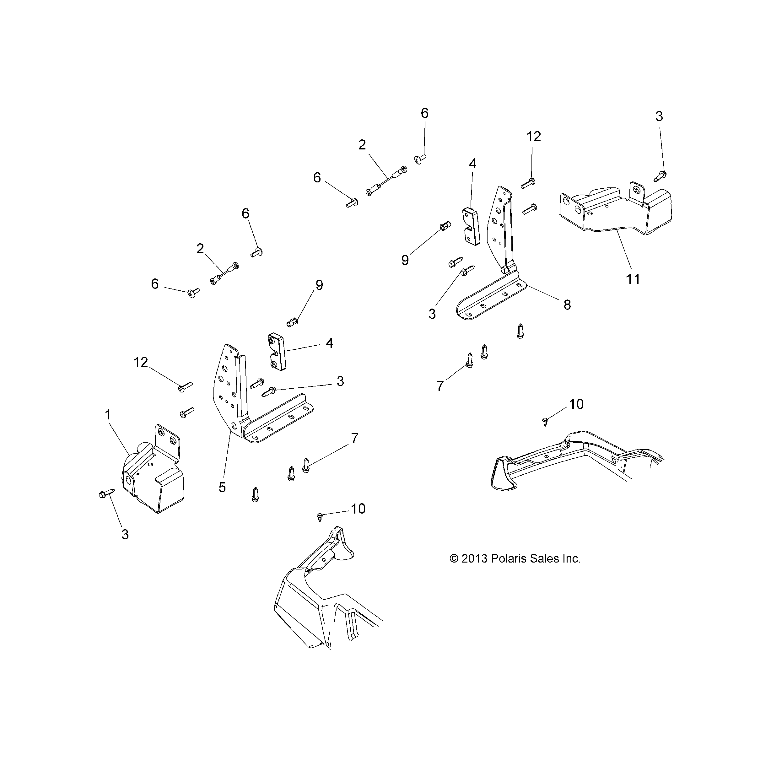 An Image of a Genuine Polaris Parts Schematic Diagram showing the schematic - BODY: TAILGATE BRACKETS - 2018 POLARIS SPORTSMAN 570 EFI UTE