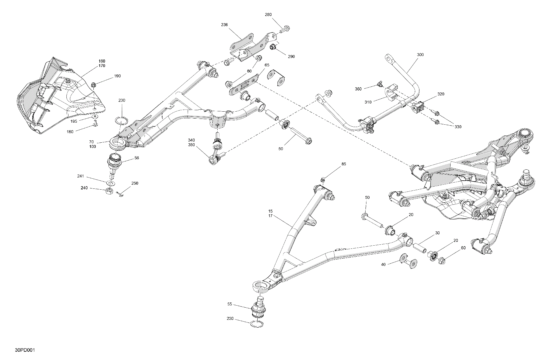 An Image of a Genuine Can-Am Parts Schematic Diagram showing the schematic - SUSPENSION - FRONT COMPONENTS