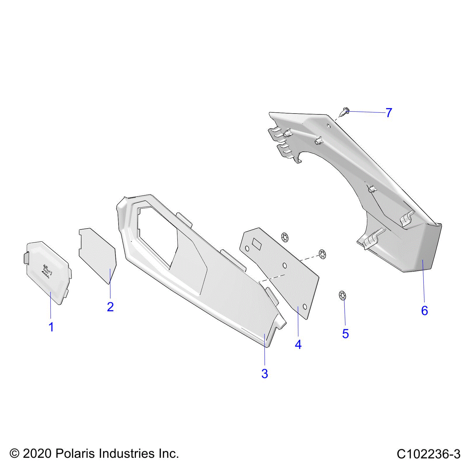 An Image of a Genuine Polaris Parts Schematic Diagram showing the schematic - BODY: CLOSE OFF PANEL and ACCESS PANEL - 2022 POLARIS SPORTSMAN TOURING 570 PREMIUM