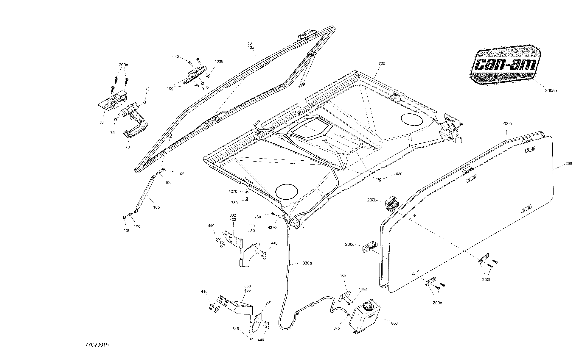 An Image of a Genuine Can-Am Parts Schematic Diagram showing the schematic - CAB - WINSHIELD AND REAR WINDOW - PRO