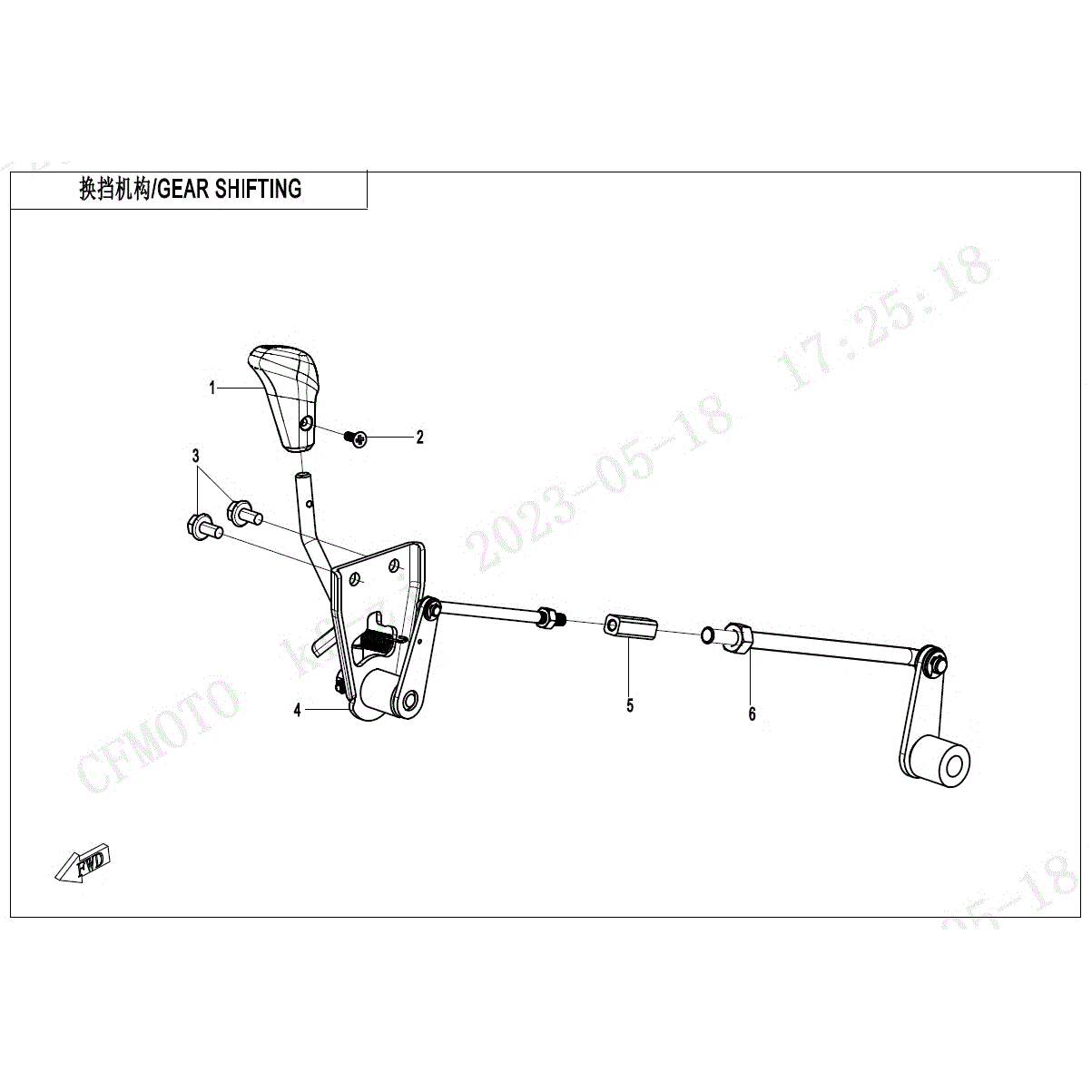 An Image of a genuine CFMOTO Parts Schematic Diagram showing the group - GEAR SHIFTING - 2024 CFMOTO CFORCE 110