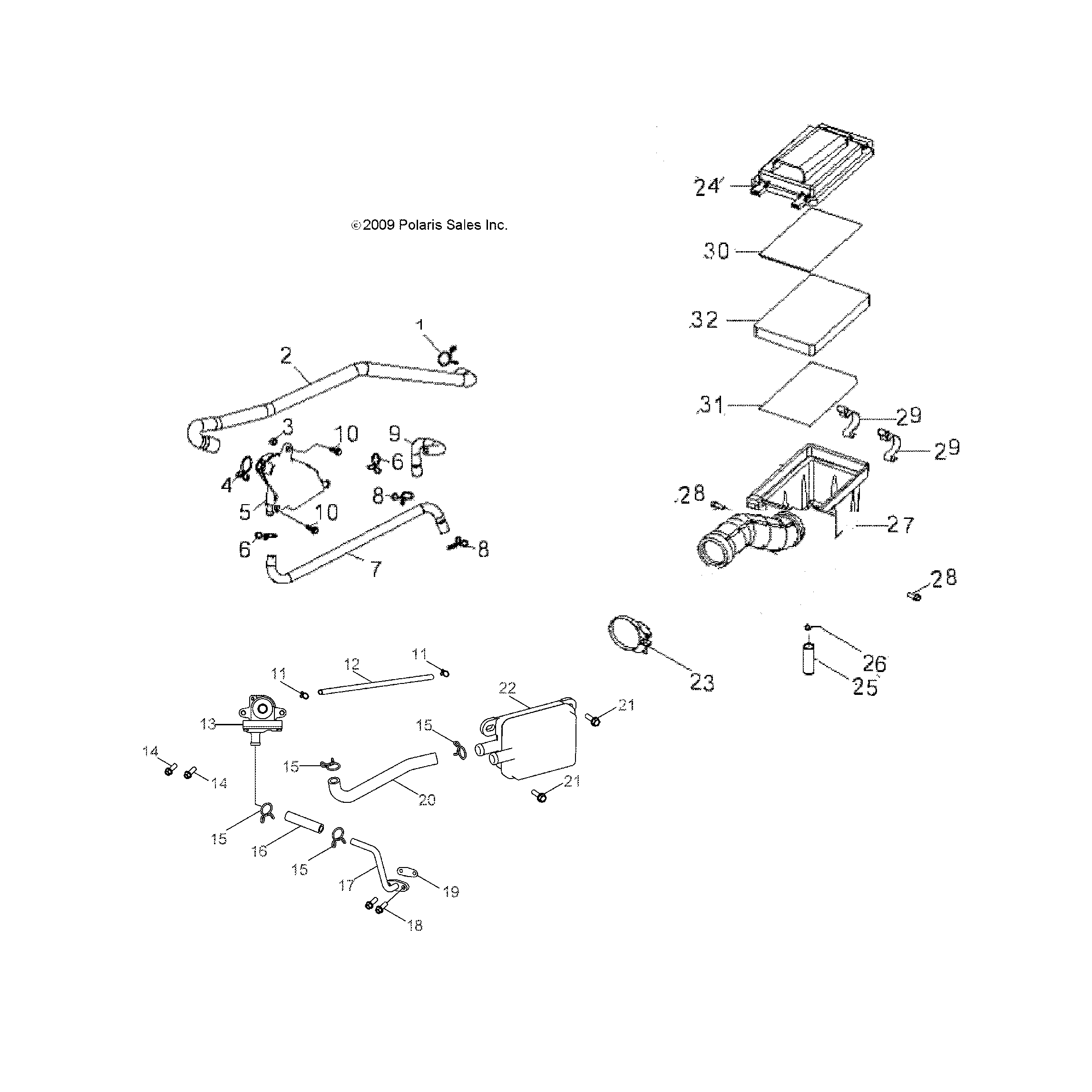 An Image of a Genuine Polaris Parts Schematic Diagram showing the schematic - ENGINE: AIR INTAKE SYSTEM - 2017 POLARIS OUTLAW 50