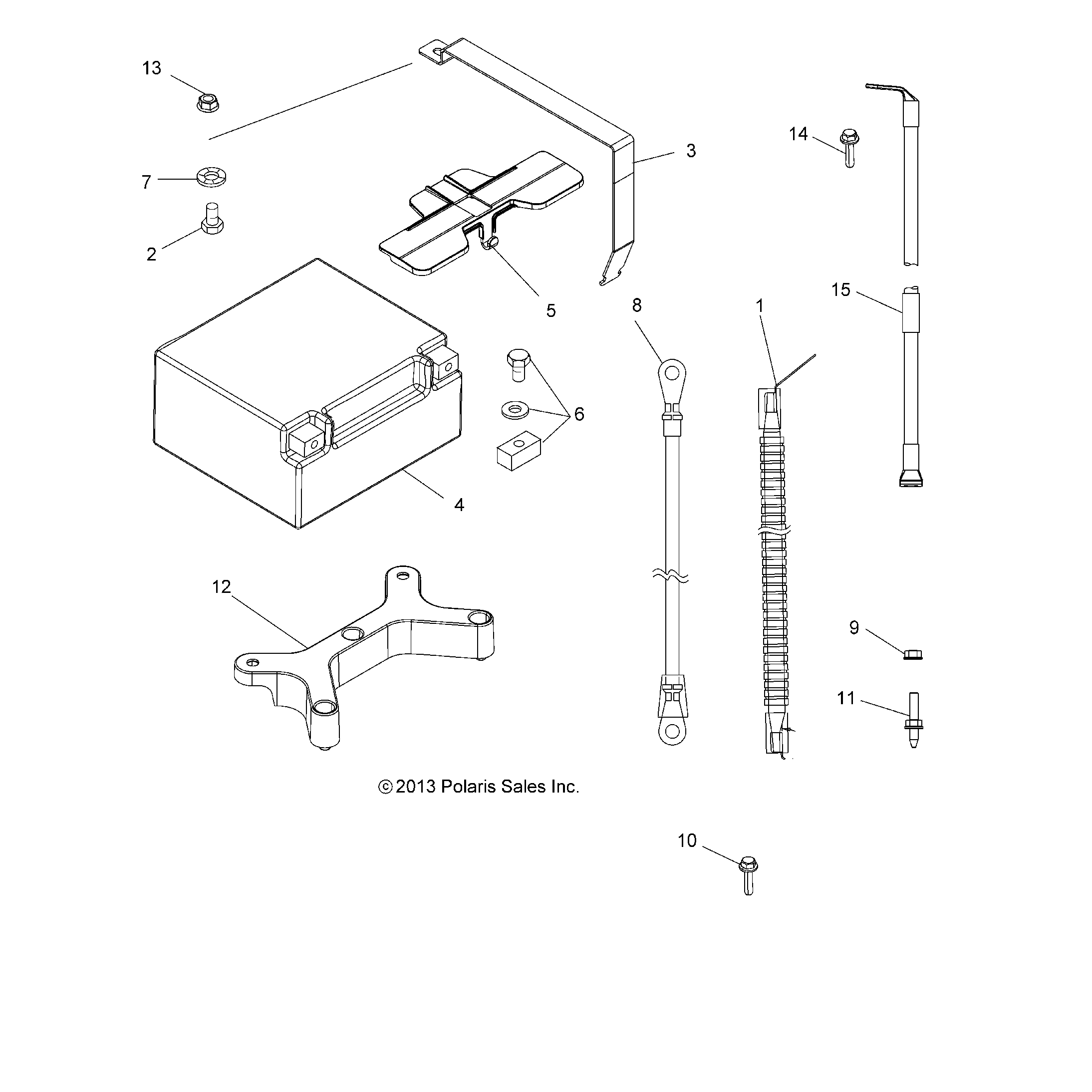 An Image of a Genuine Polaris Parts Schematic Diagram showing the schematic - ELECTRICAL: BATTERY - 2015 POLARIS SPORTSMAN TOURING 850 SP
