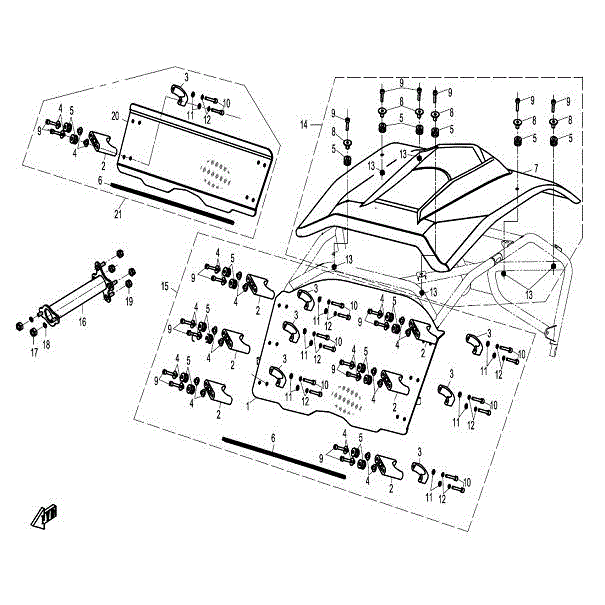 An Image of a Genuine CFMOTO Parts Schematic Diagram showing the schematic - TOP ROOF/WINDSHIELD - 2015 CFMOTO ZFORCE 600