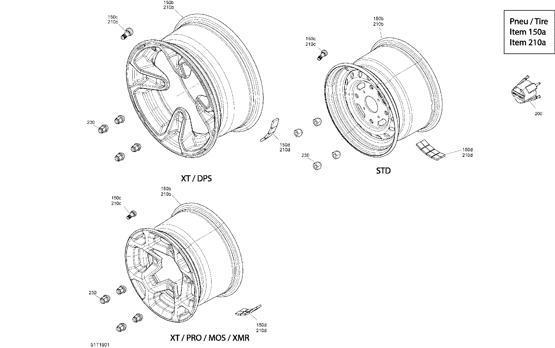 An Image of a Genuine Can-Am Parts Schematic Diagram showing the schematic - WHEELS - XT