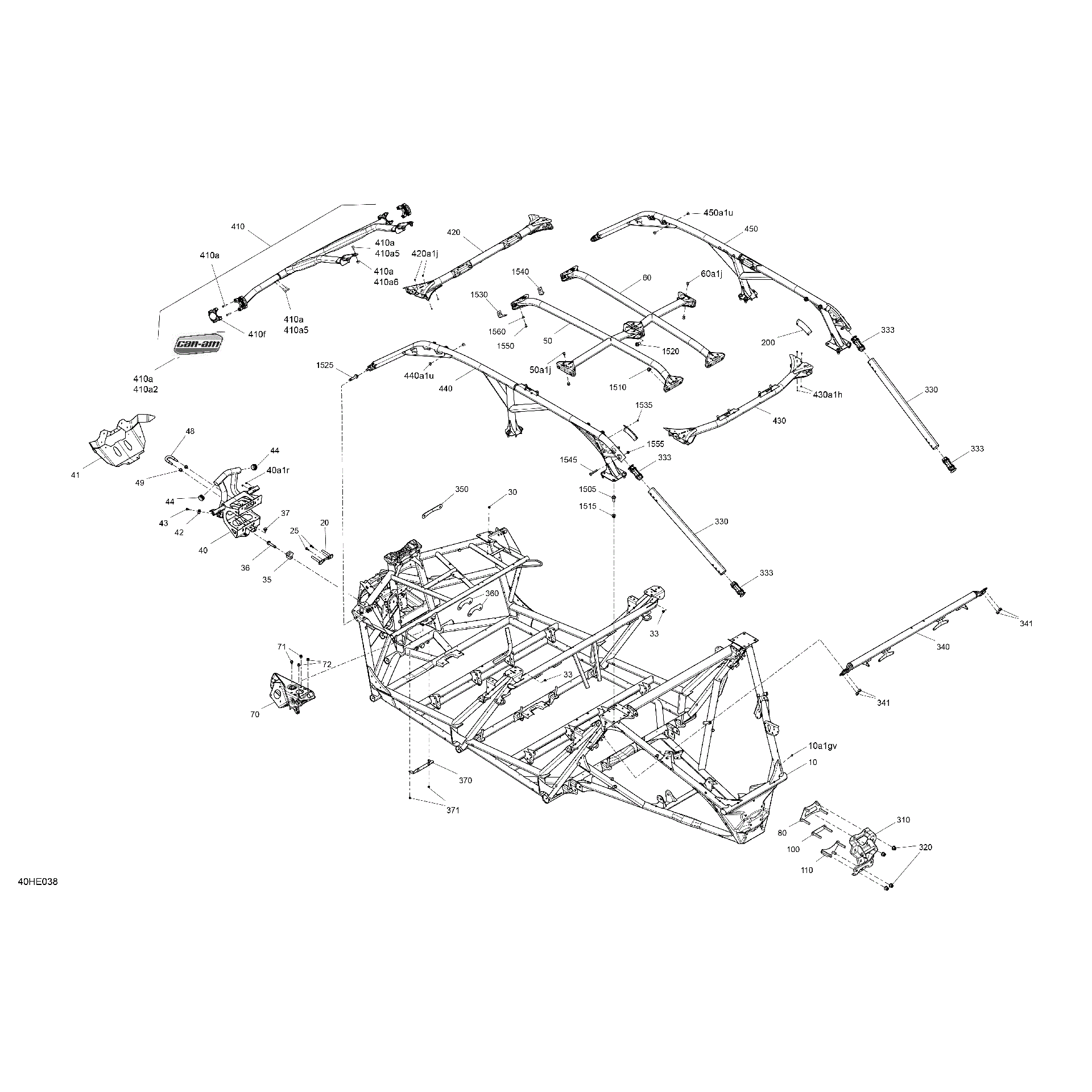 An Image of a Genuine Can-Am Parts Schematic Diagram showing the schematic - FRAME - SYSTEM