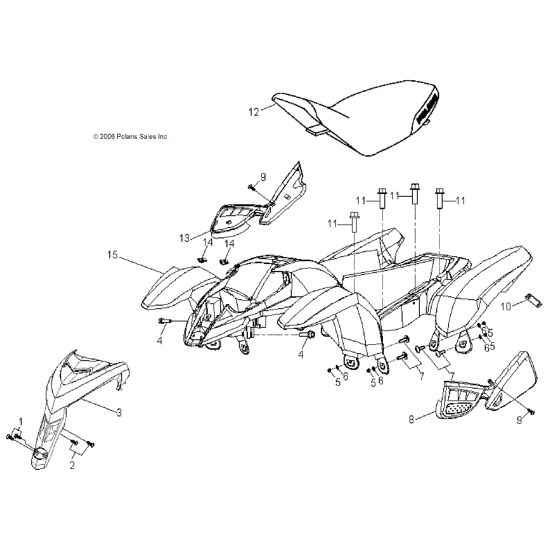 An Image of a Genuine Polaris Parts Schematic Diagram showing the schematic - BODY: CAB and SEAT - 2015 POLARIS OUTLAW 50