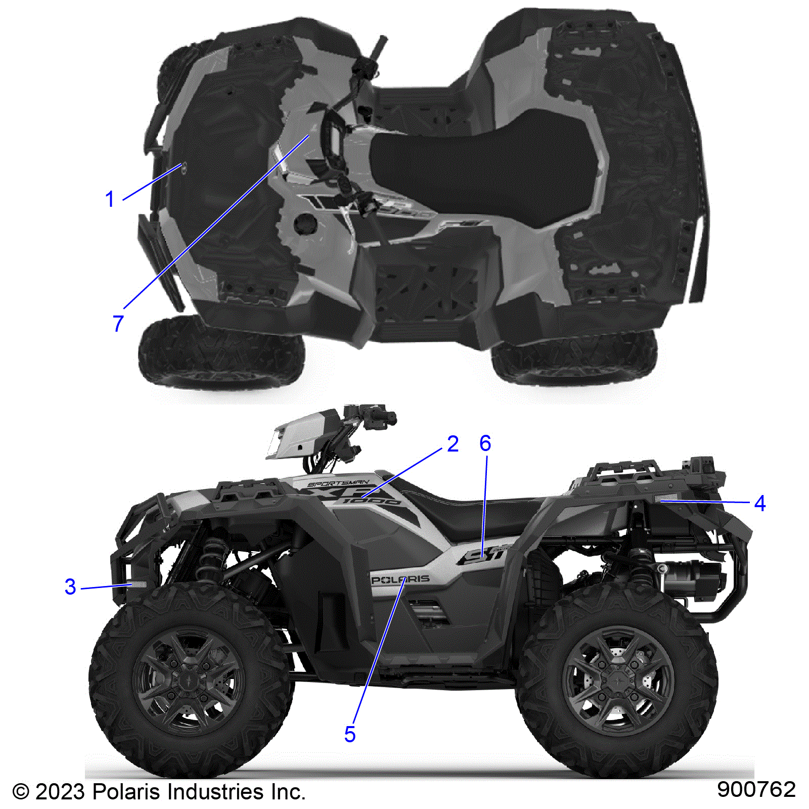 An Image of a Genuine Polaris Parts Schematic Diagram showing the schematic - BODY: DECALS GRAPHIC - 2024 POLARIS SPORTSMAN XP 1000 55" 49S