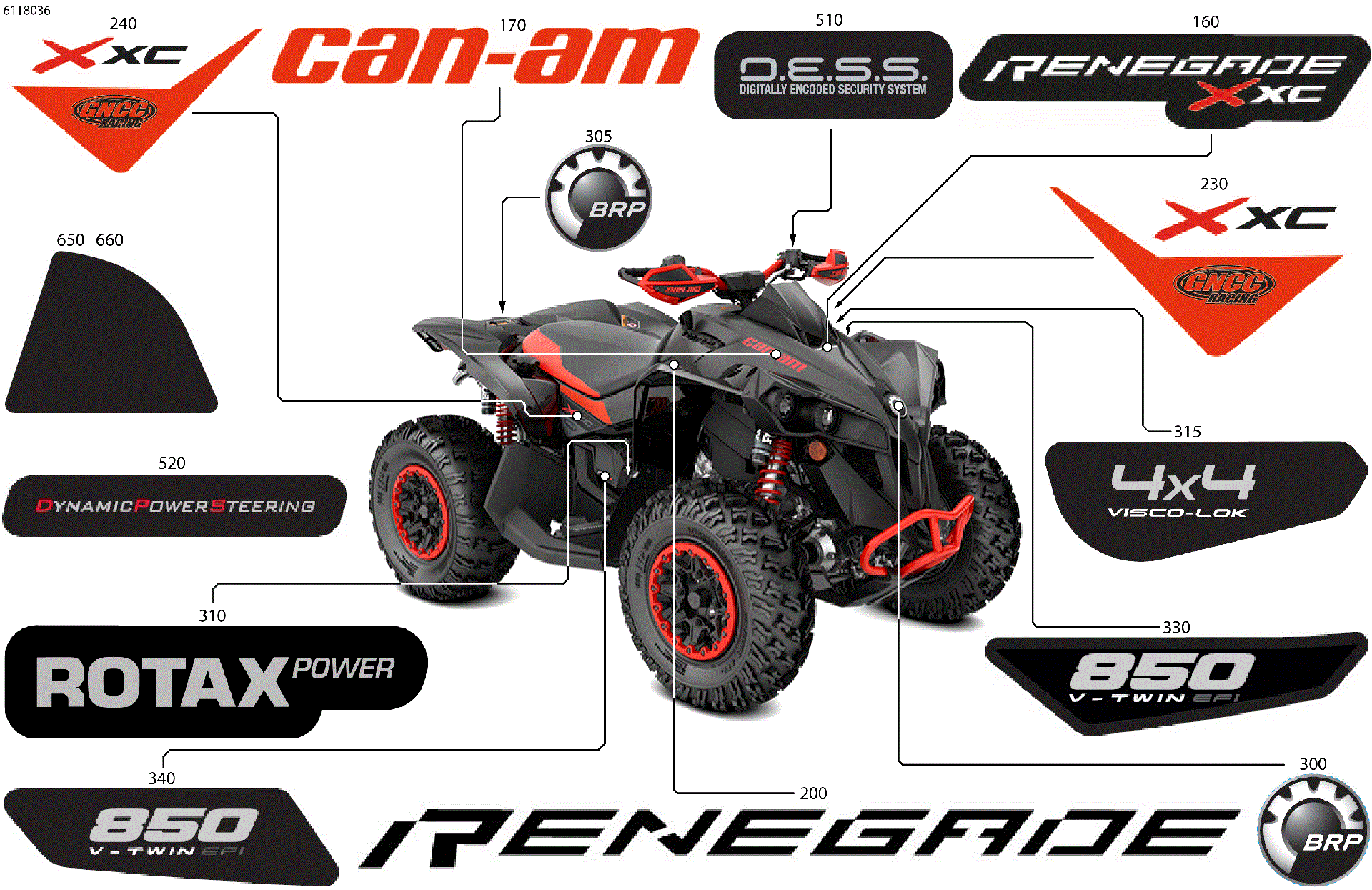 An Image of a Genuine Can-Am Parts Schematic Diagram showing the schematic - BODY - FEATURE DECALS