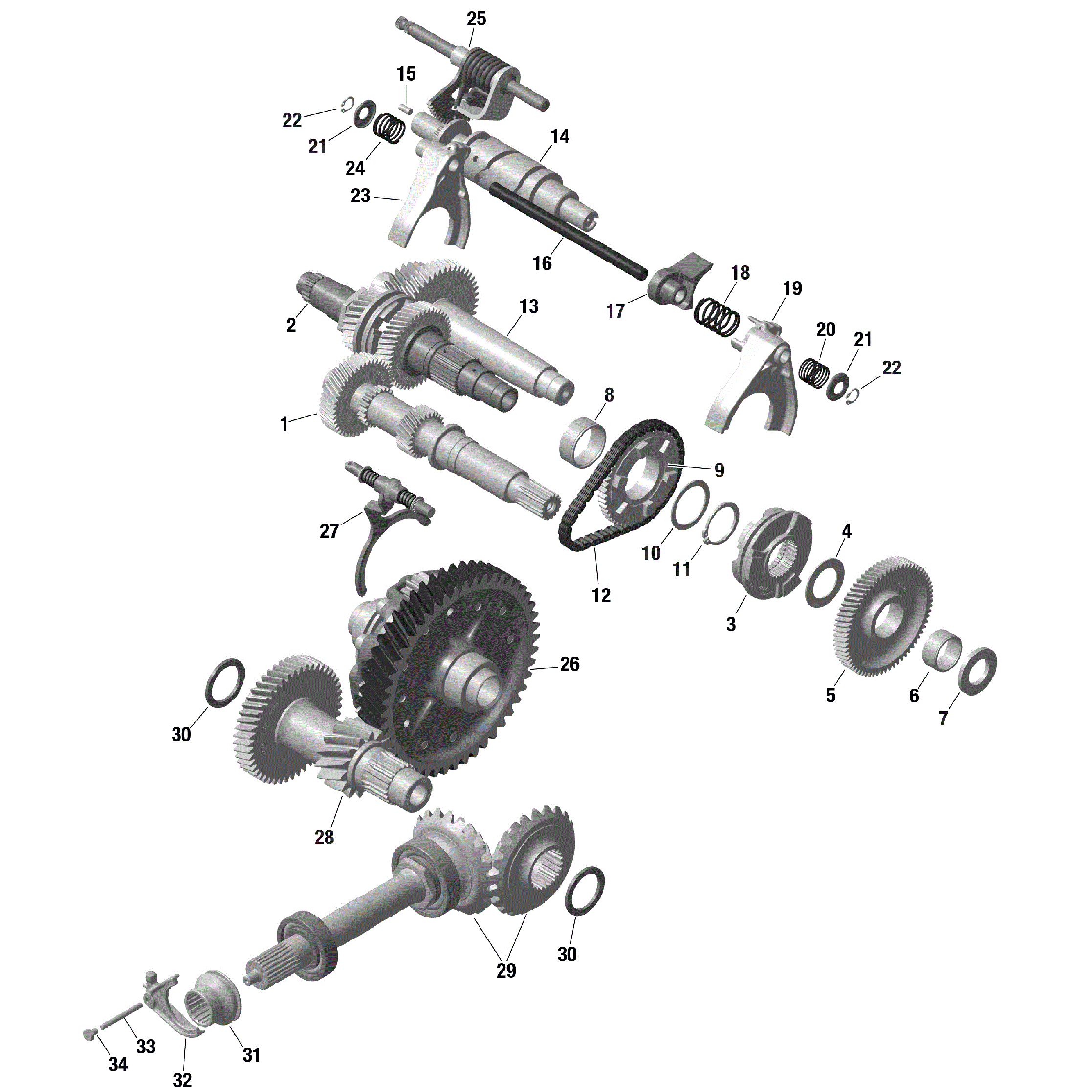 An Image of a Genuine Can-Am Parts Schematic Diagram showing the schematic - ROTAX - GEAR BOX 2 - 686 808 - TREMEC - 2ND GENERATION