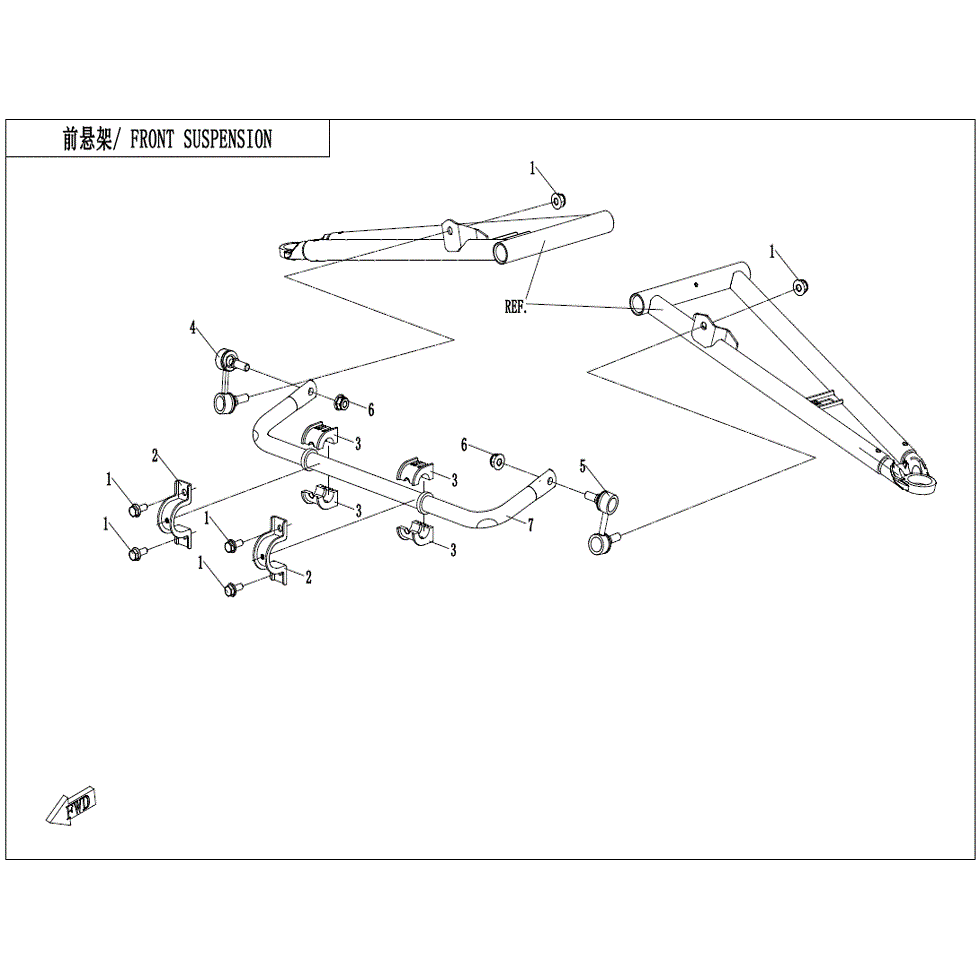 An Image of a Genuine CFMOTO Parts Schematic Diagram showing the schematic - FRONT SUSPENSION(2) - 2022 CFMOTO ZFORCE 950 HO Sport