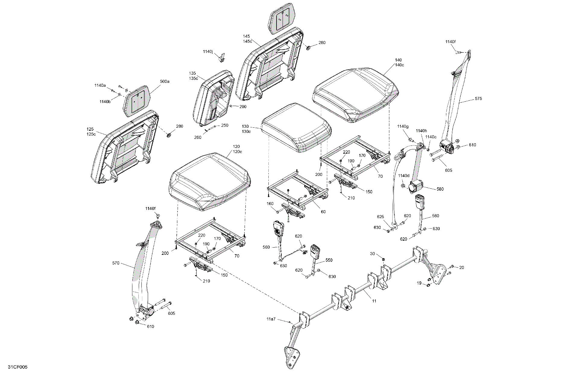 An Image of a Genuine Can-Am Parts Schematic Diagram showing the schematic - BODY - SEAT - REAR SECTION