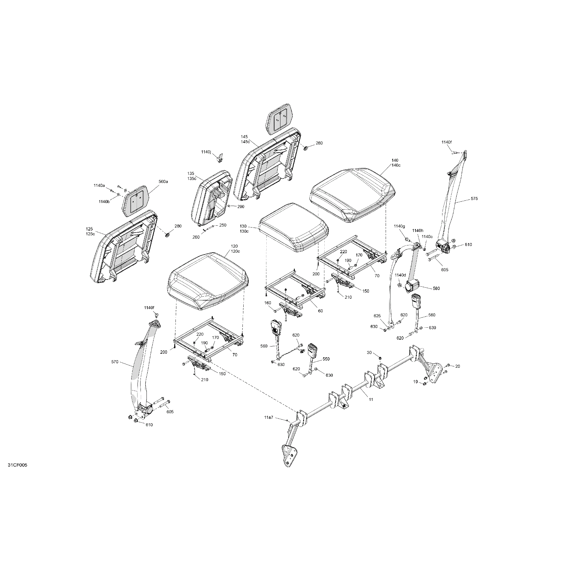 An Image of a Genuine Can-Am Parts Schematic Diagram showing the schematic - BODY - SEAT - REAR SECTION