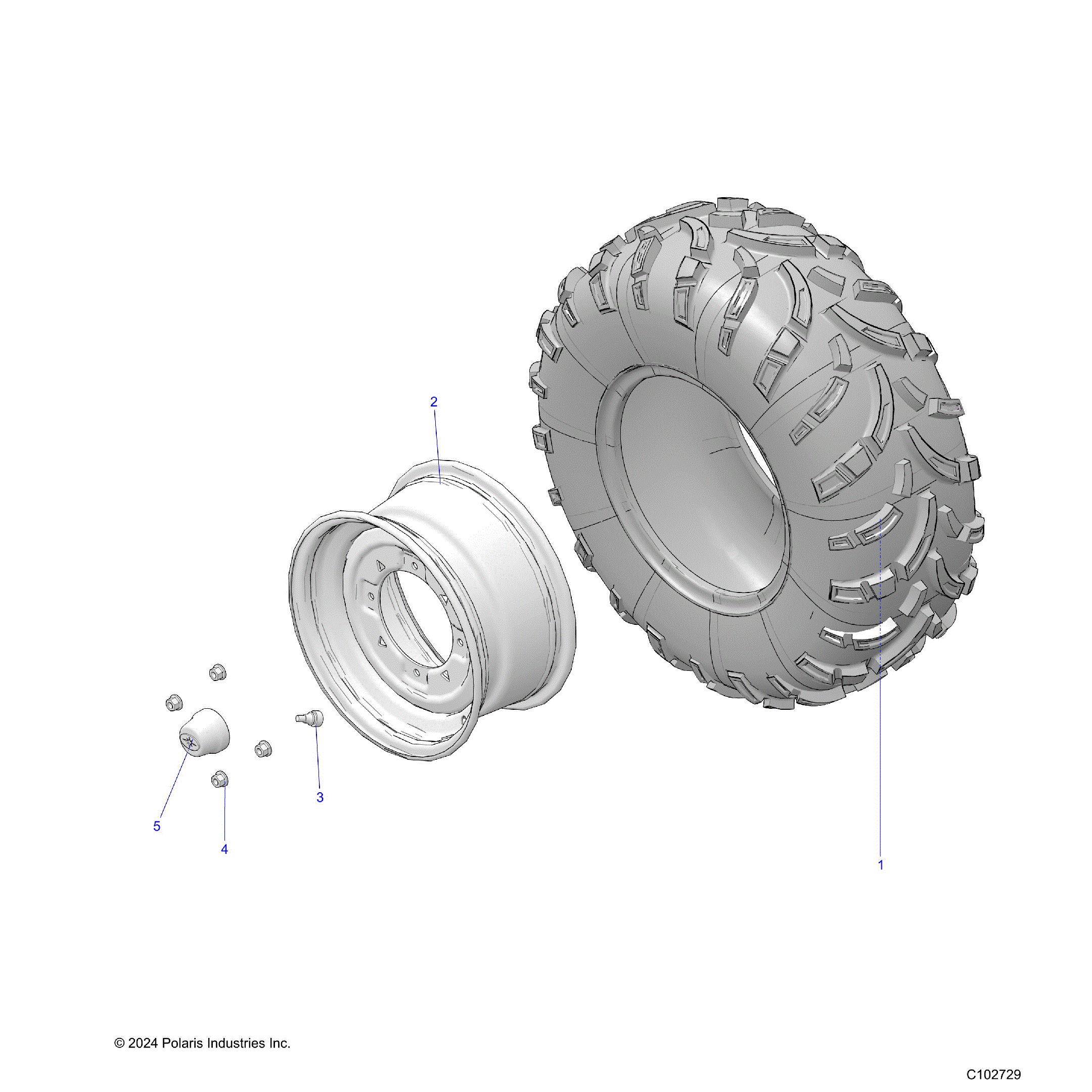 An Image of a Genuine Polaris Parts Schematic Diagram showing the schematic - WHEELS: REAR TIRE - 2025 POLARIS SPORTSMAN 570 UTILITY