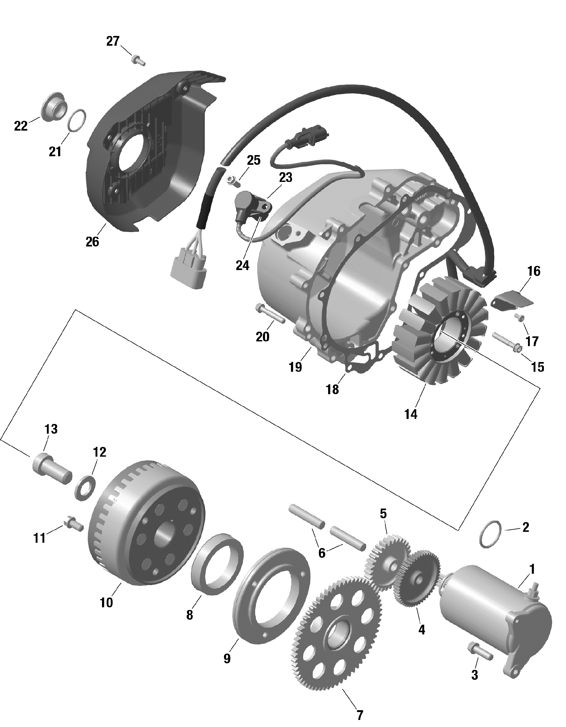 An Image of a Genuine Can-Am Parts Schematic Diagram showing the schematic - ROTAX - MAGNETO AND ELECTRIC STARTER