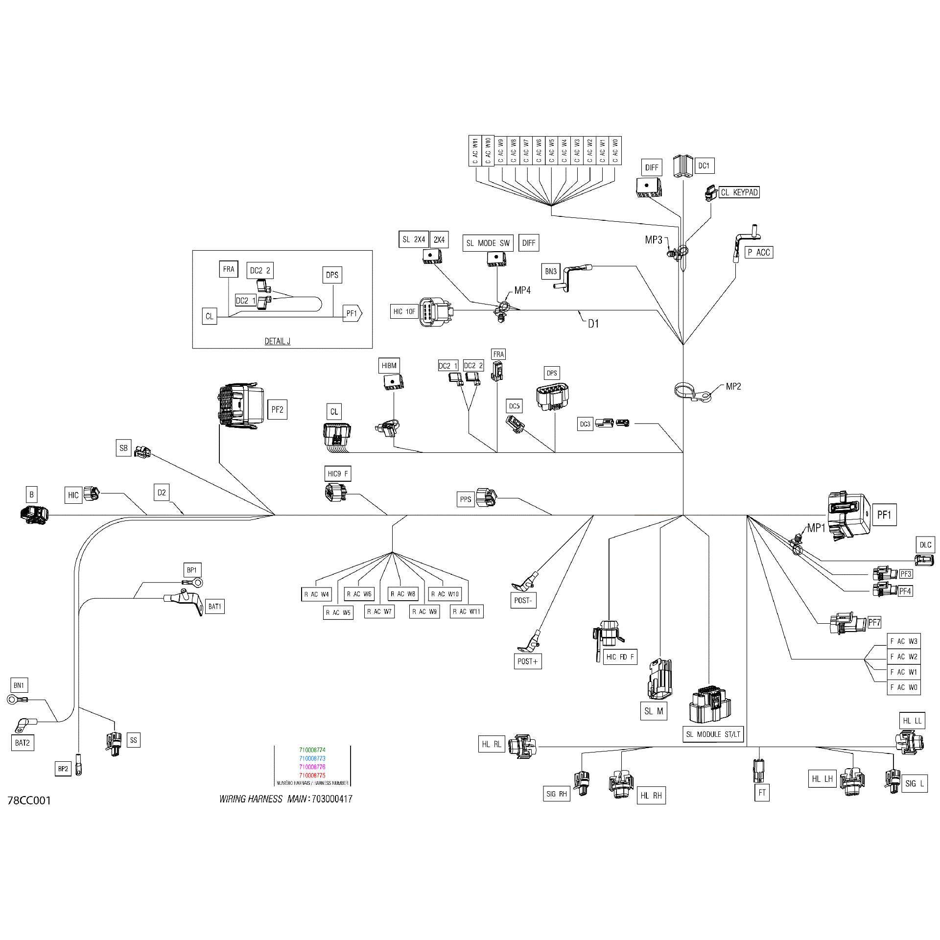 An Image of a Genuine Can-Am Parts Schematic Diagram showing the schematic - ELECTRIC - MAIN HARNESS - 710008773